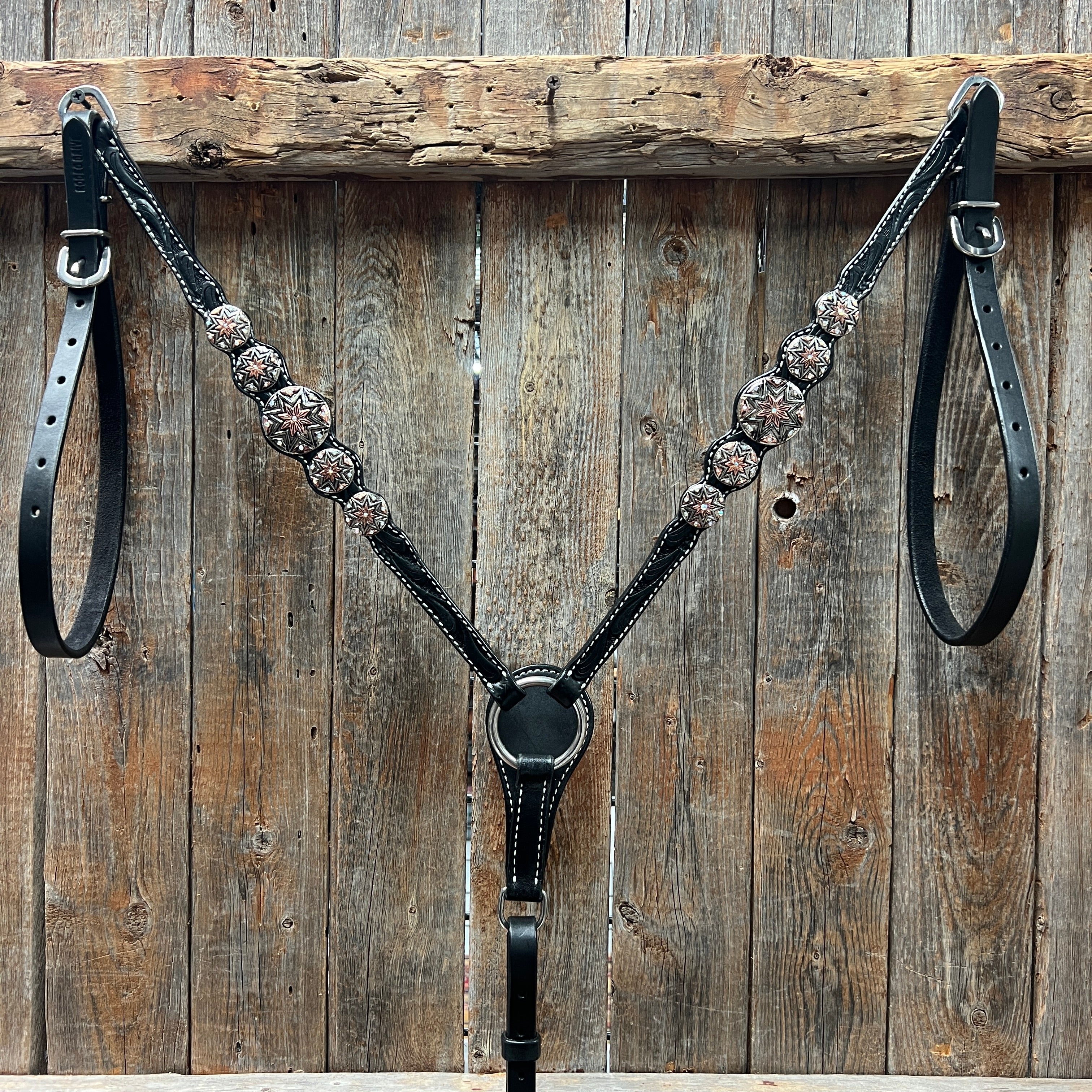 Black Floral Antique Silver Starburst Browband/One Ear Tack Set  #BBBC633