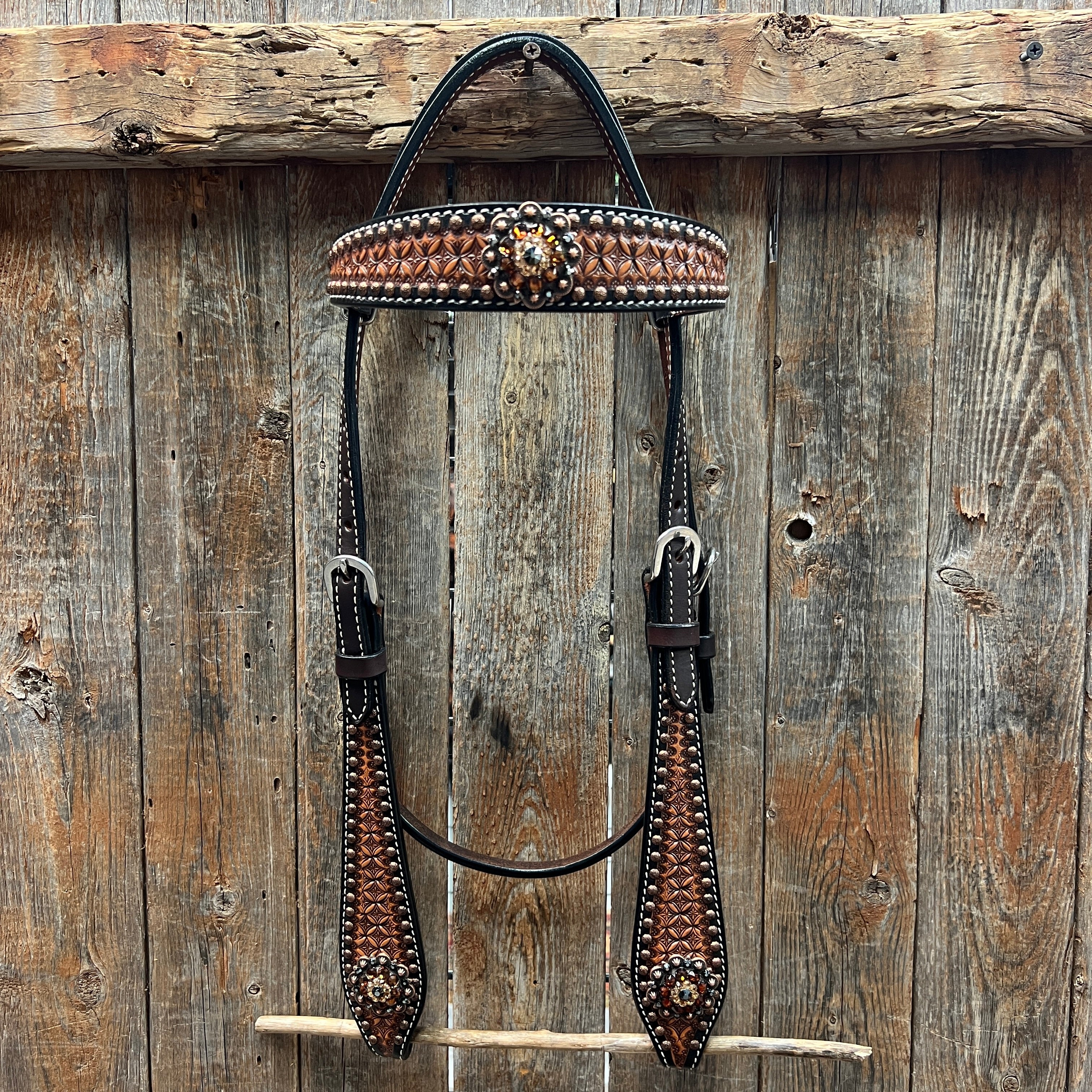 Two Tone Honeycomb Copper Dot Jet, Champagne and Topaz Browband / Breastcollar Tack Set #BBBC621