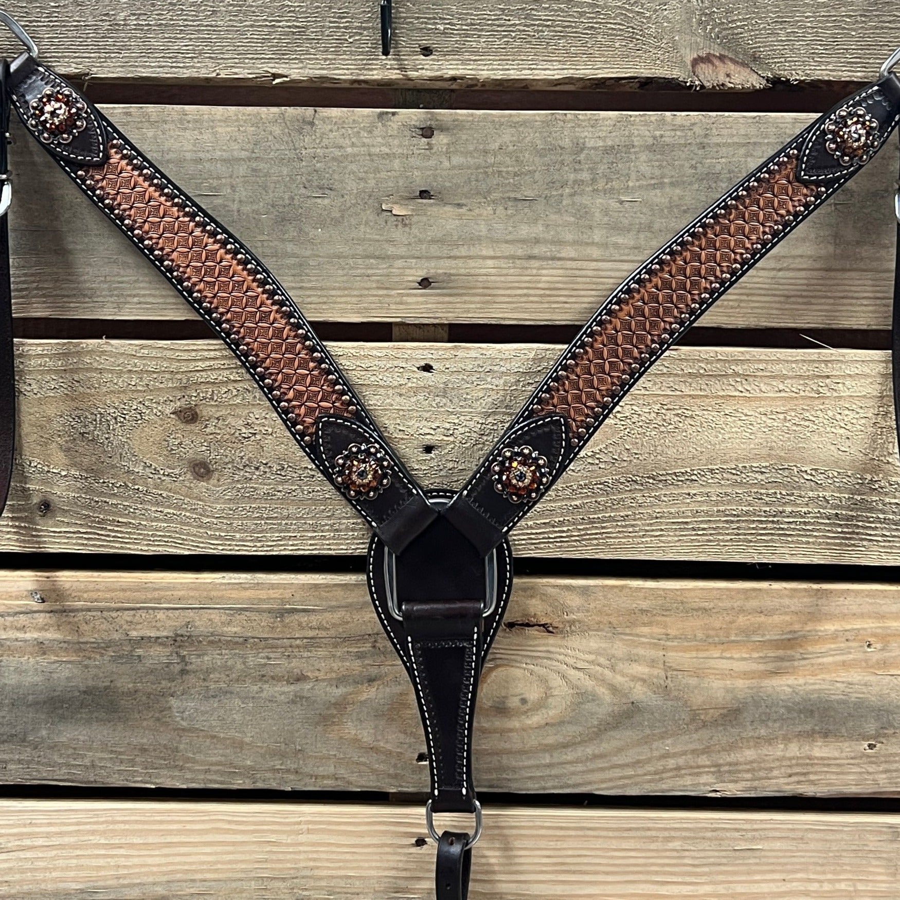 Two Tone Honeycomb Copper Dot Jet, Champagne and Topaz Browband / Breastcollar Tack Set #BBBC621