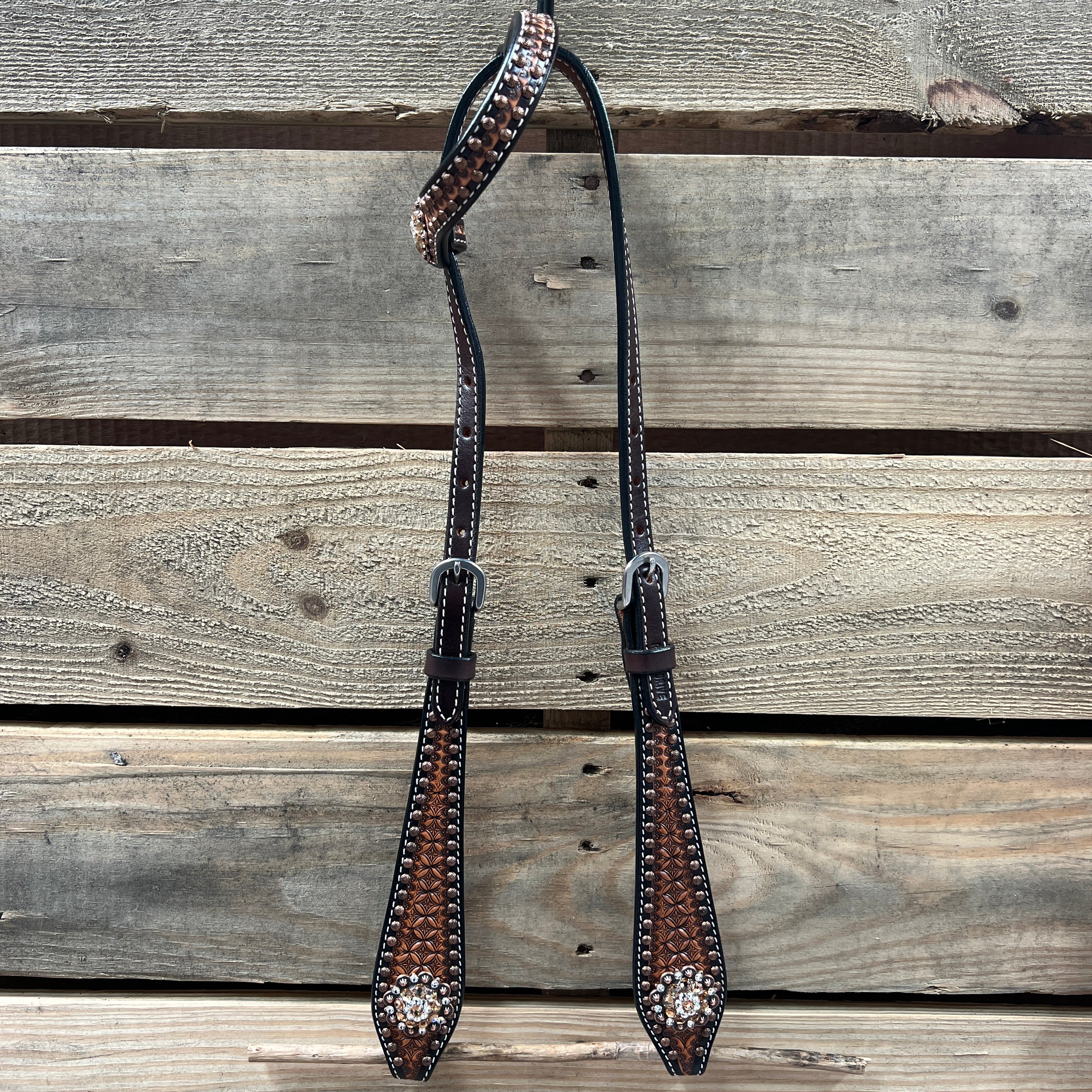 Two Tone Honeycomb Copper Dot Champagne and Clear Browband / Breastcollar Tack Set #BBBC628
