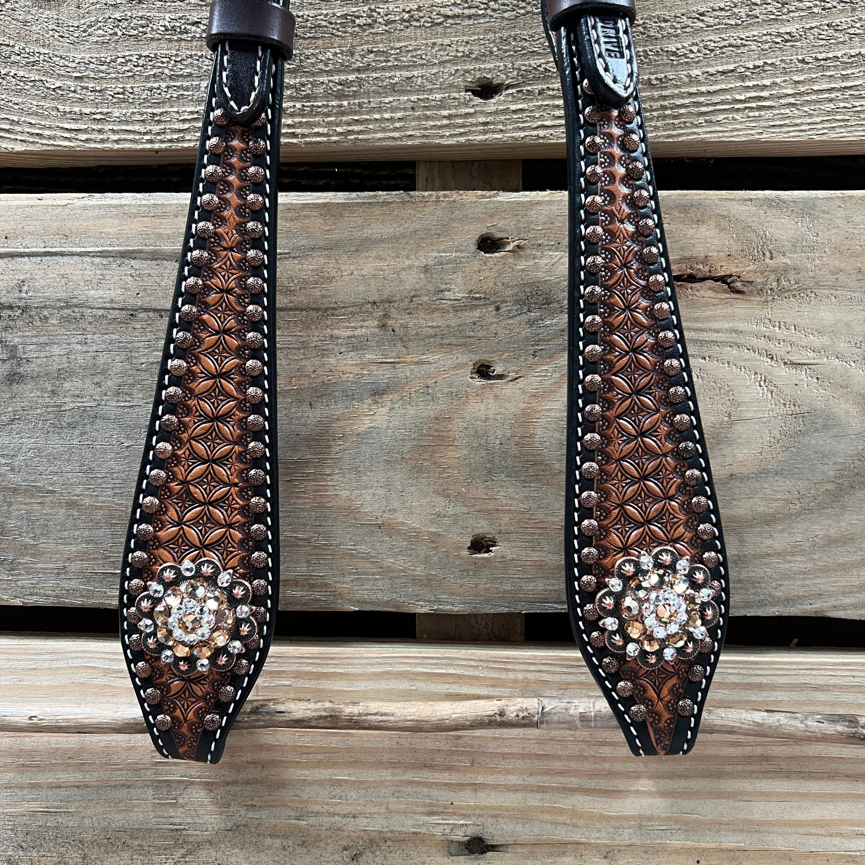 Two Tone Honeycomb Copper Dot Champagne and Clear Browband / Breastcollar Tack Set #BBBC628