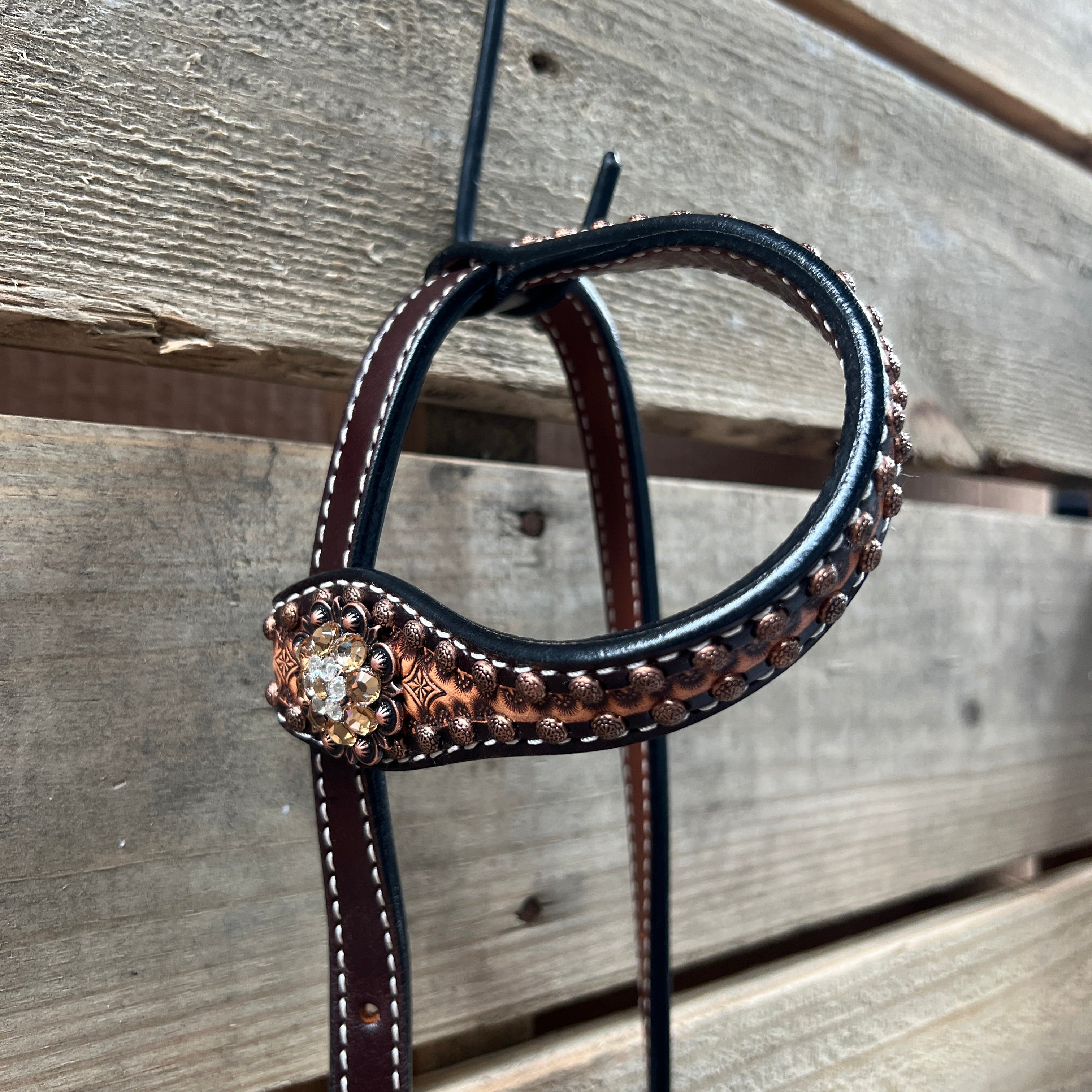 Two Tone Honeycomb Copper Dot Champagne and Clear Browband / Breastcollar Tack Set #BBBC628