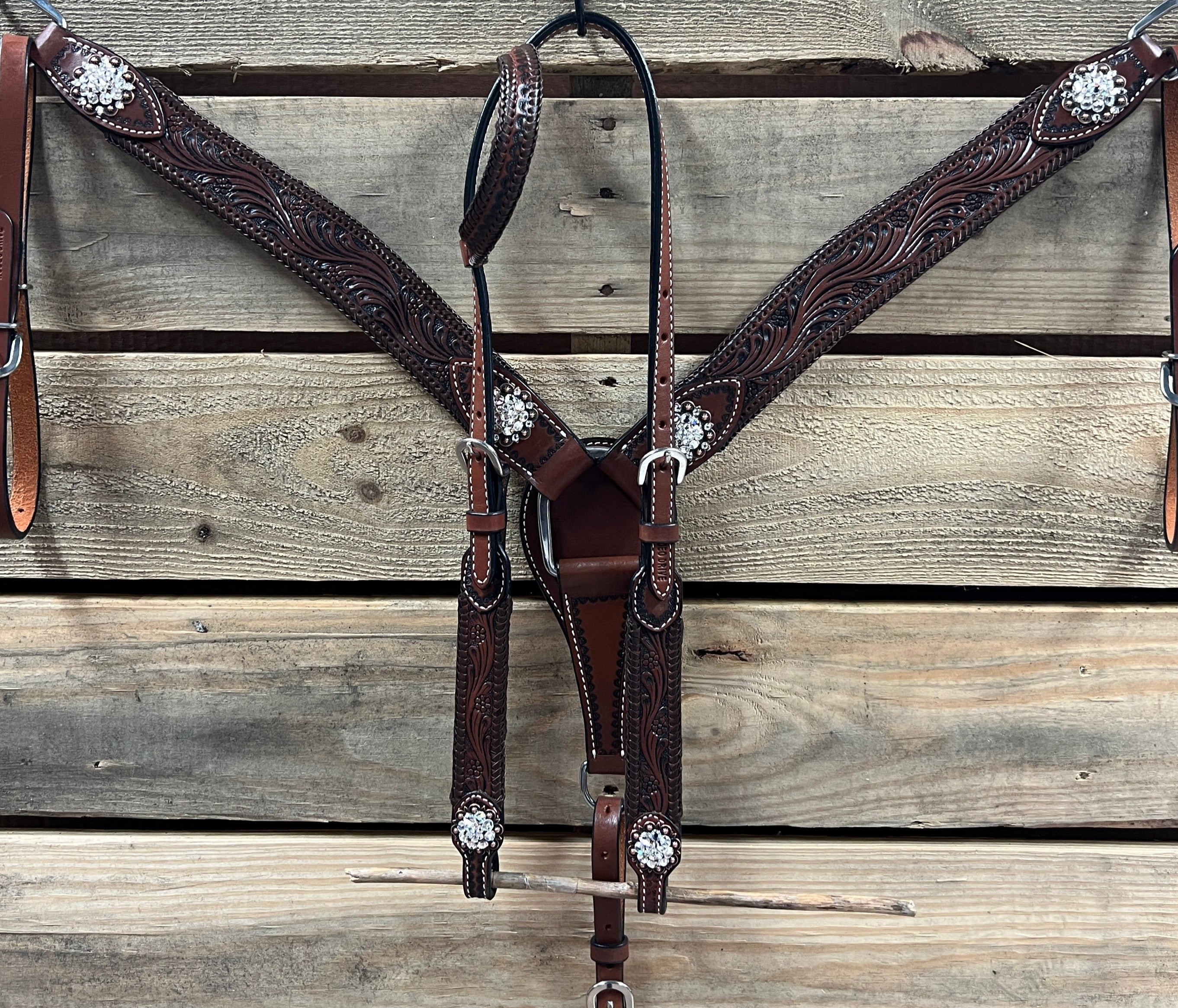 Dark Oil Braid Copper Clear Browband Tack Set  #BBBC609