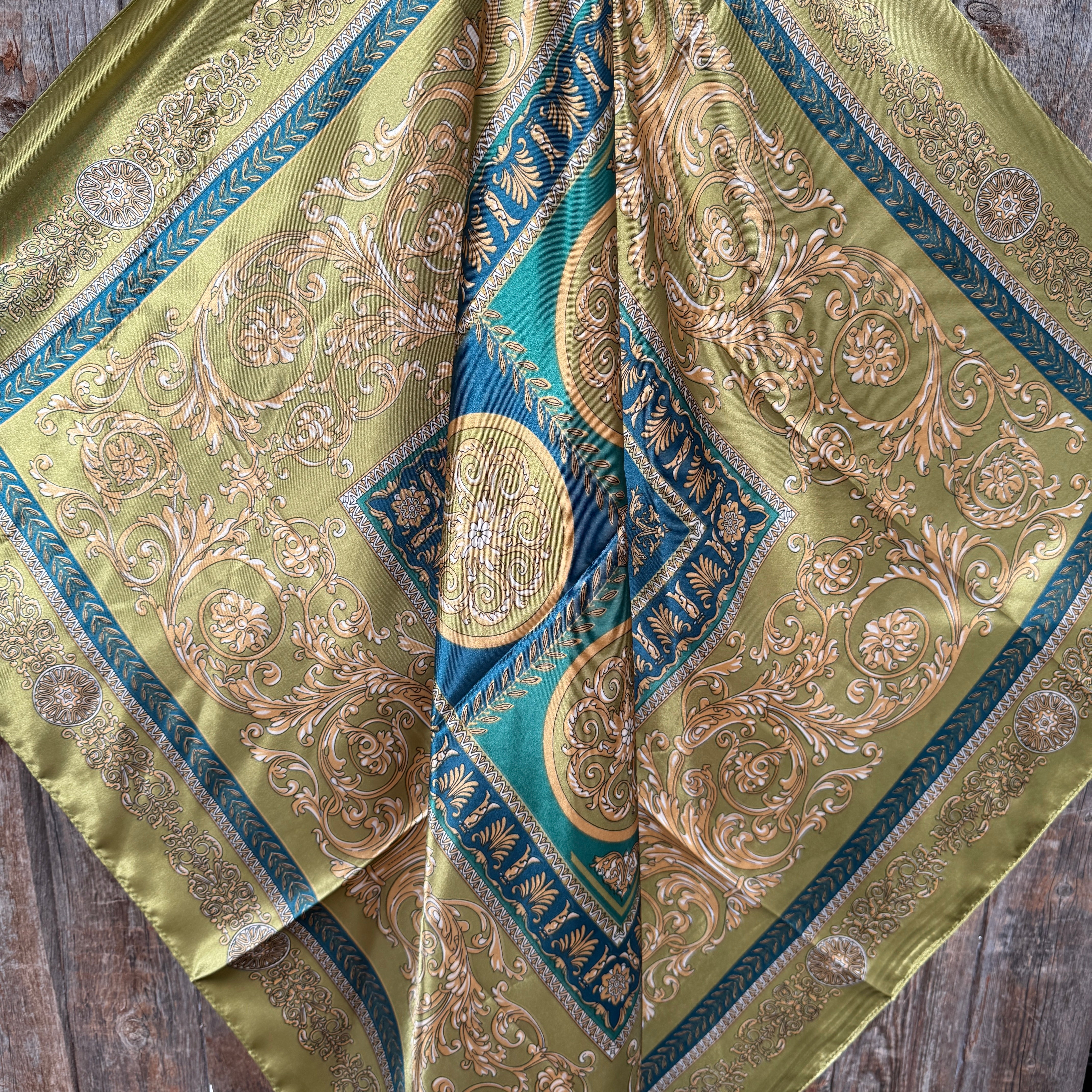 35X35" Green and Teal Floral Wild Rag / Scarf WR3390