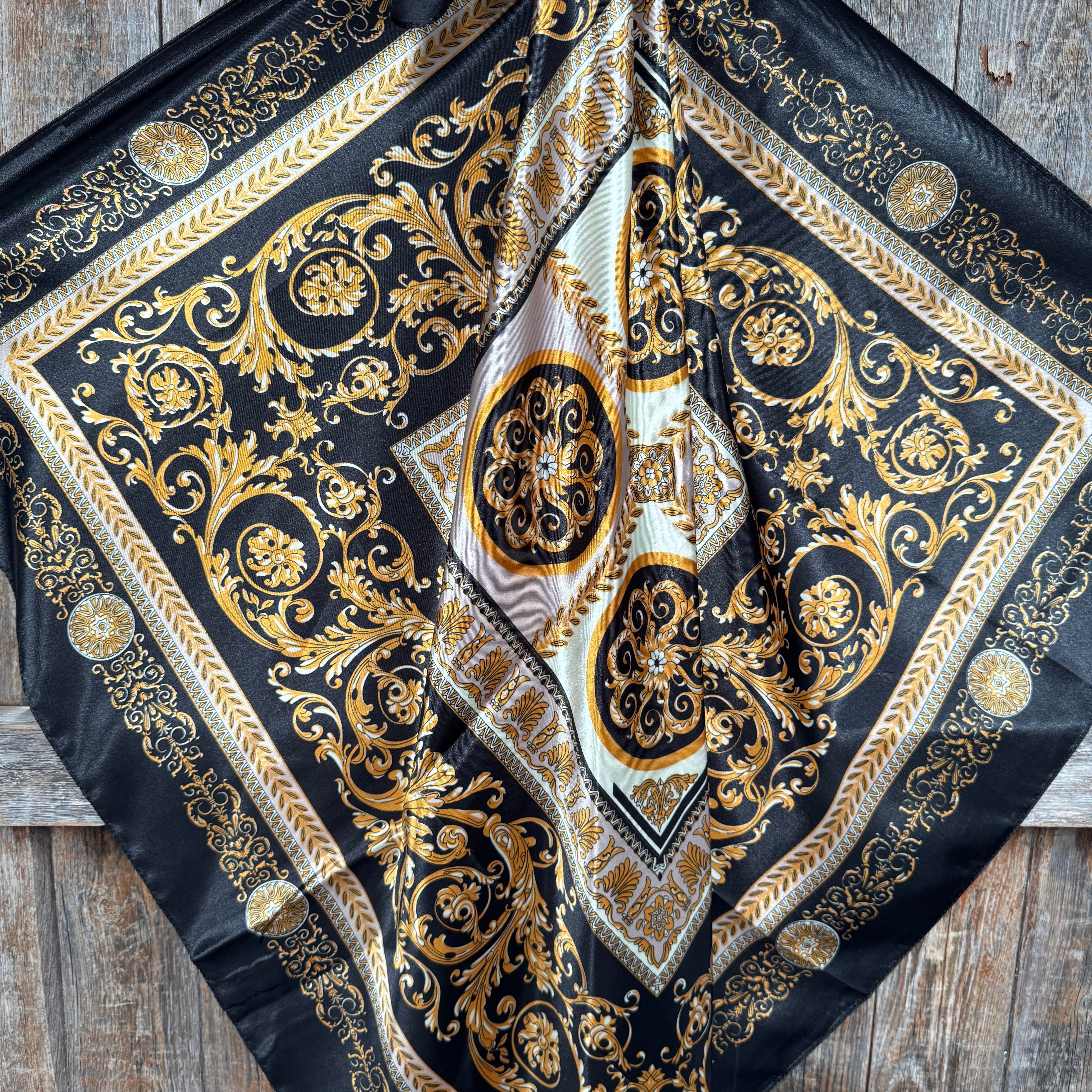 35X35" Black and Gold Floral Wild Rag / Scarf WR3391