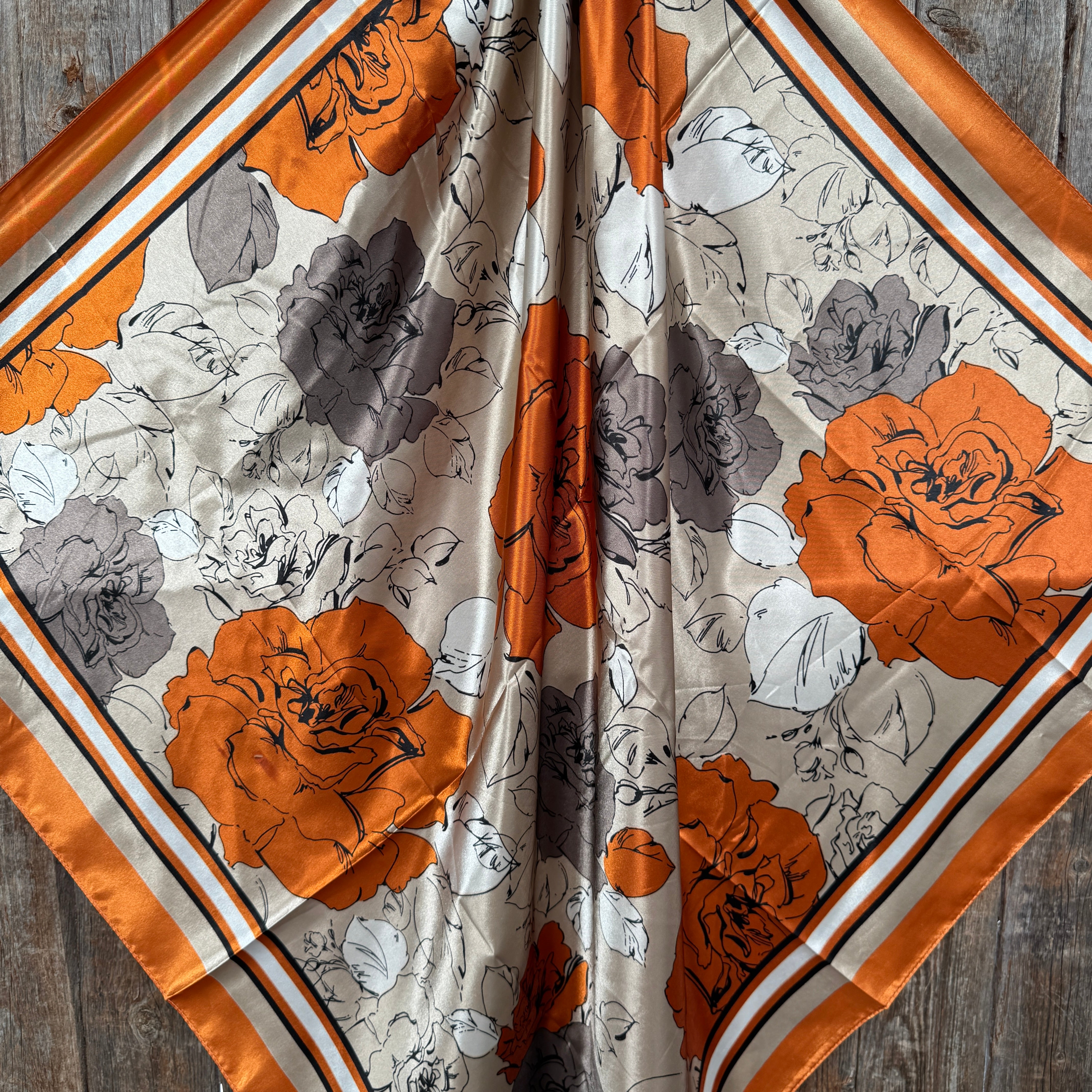 35X35"  Burnt Orange and Brown Roses Wild Rag / Scarf WR3394