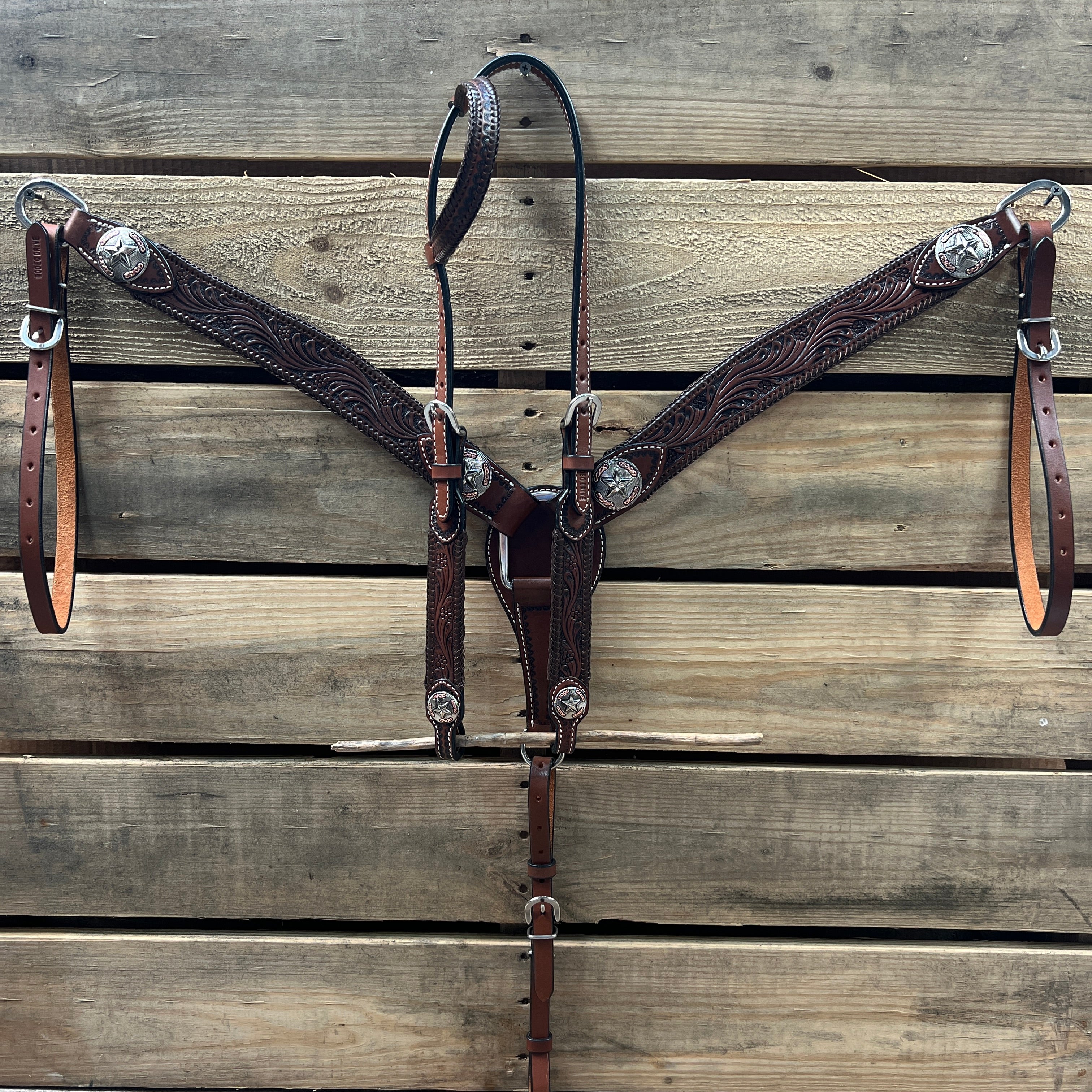 Dark Oil Braid Texas Star Browband Tack Set  #BBBC627