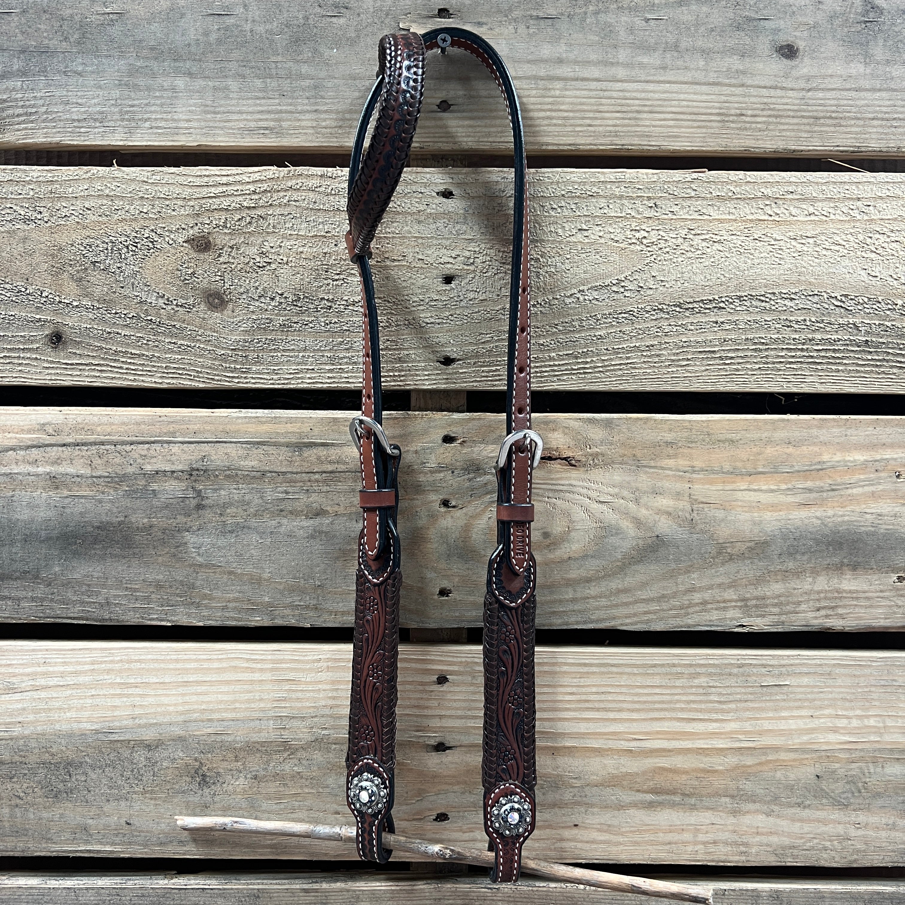 Dark Oil Braid Jet and AB Browband / One Ear Tack Set  #BBBC626