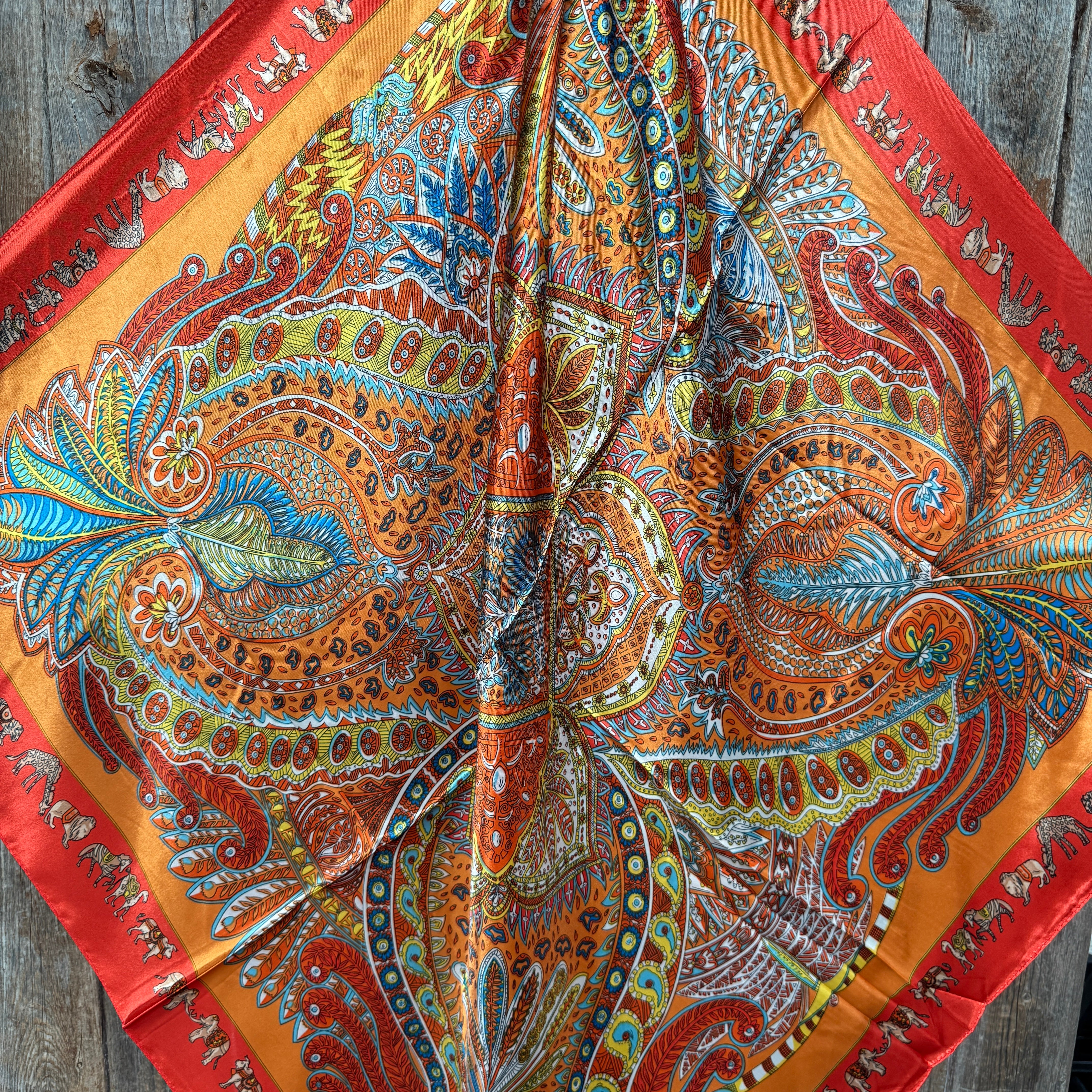 35X35"  Red and Orange Safari Wild Rag / Scarf WR3423