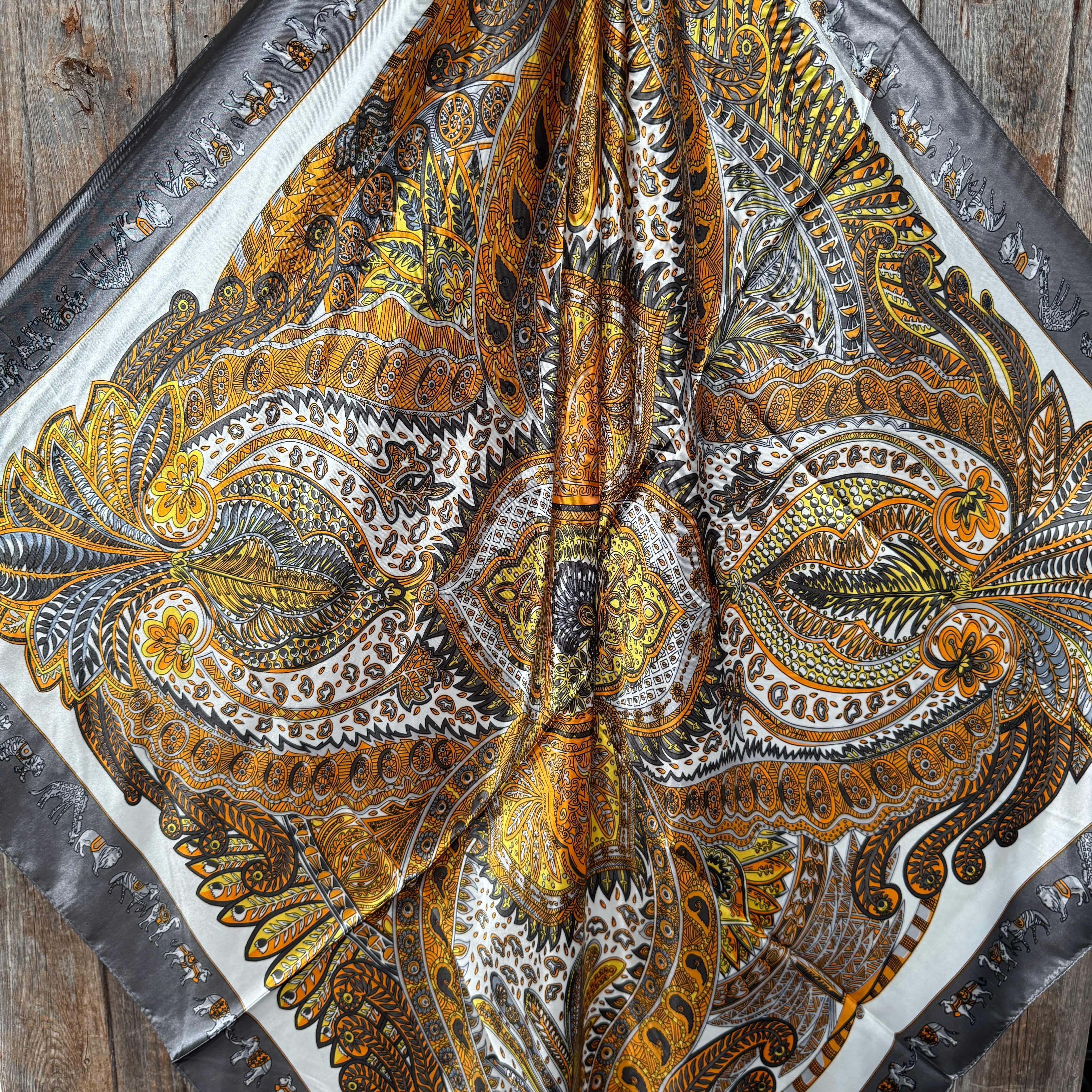 35X35"  Grey and Yellow Safari Wild Rag / Scarf WR3424