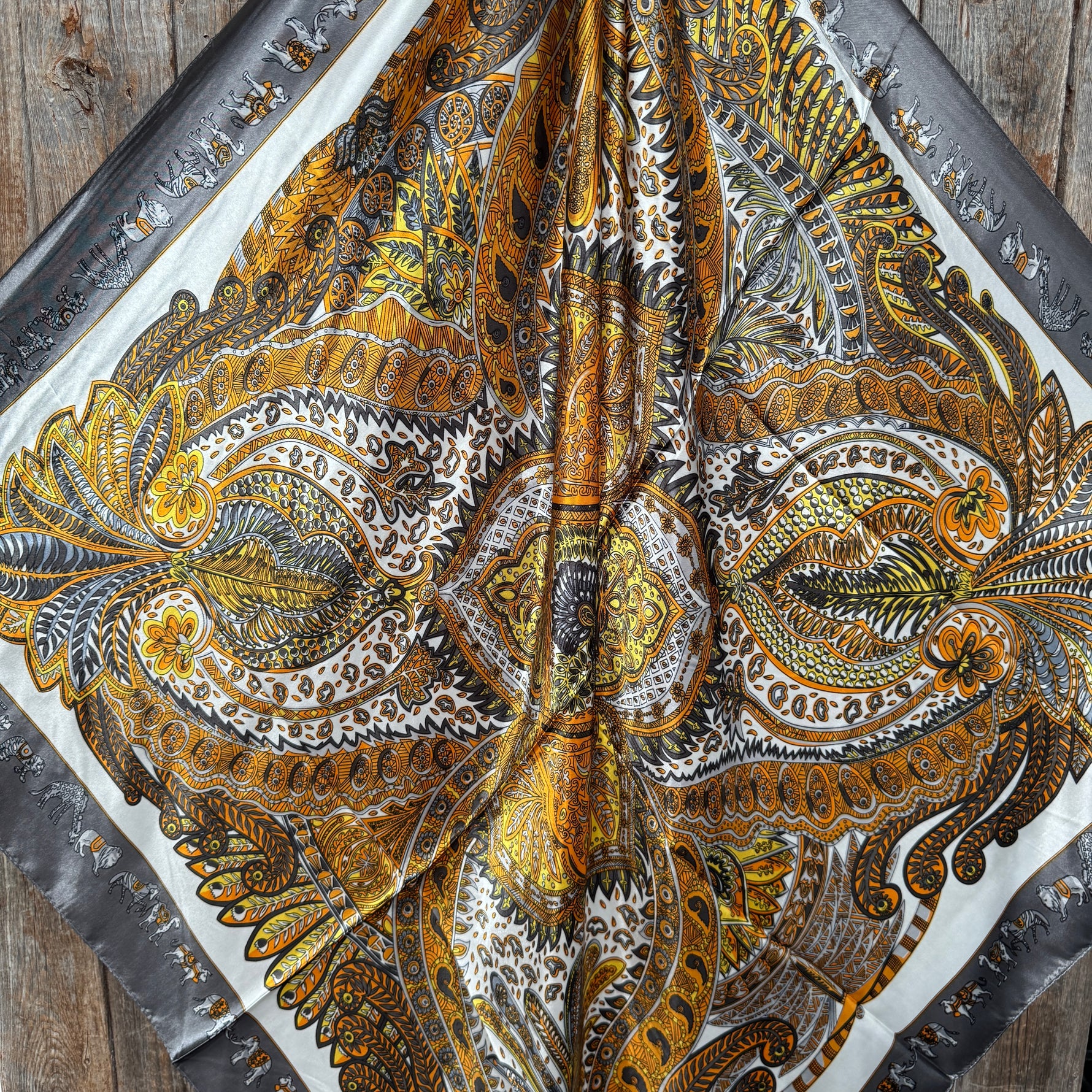 35X35"  Grey and Yellow Safari Wild Rag / Scarf WR3424