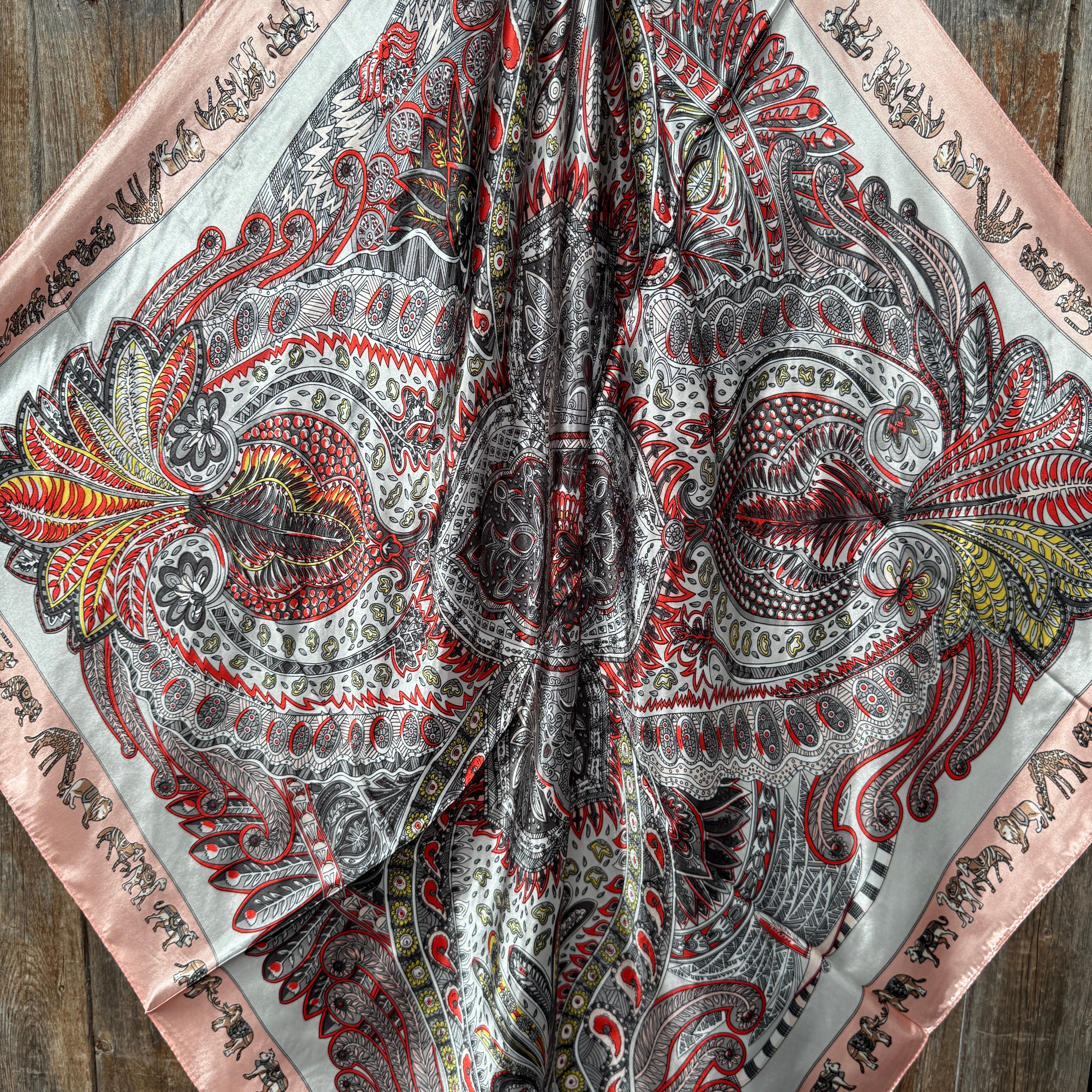 35X35"  Pink and White Safari Wild Rag / Scarf WR3425
