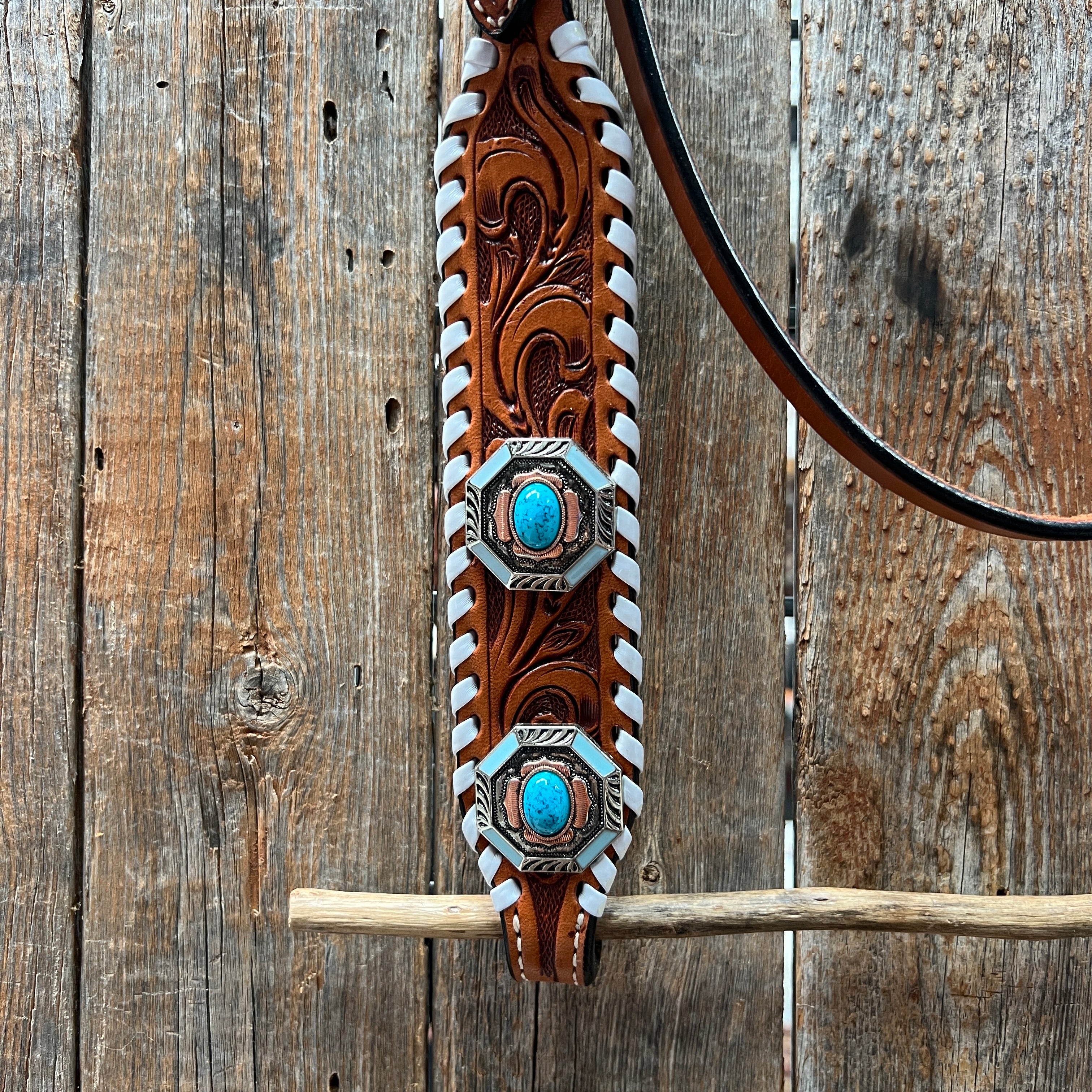 Whipstitch Copper and Turquoise Browband #BB130