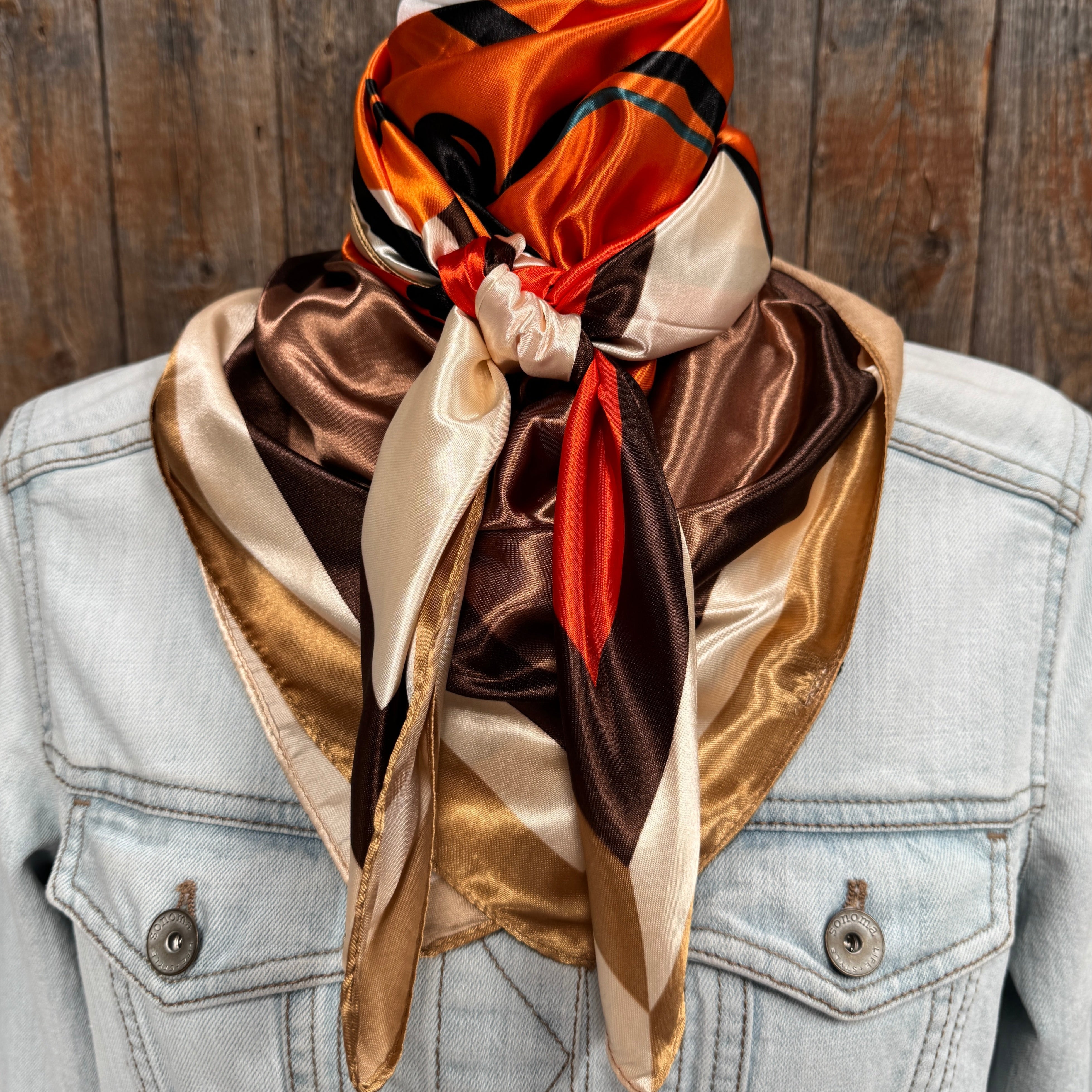 35X35"  Orange, Tan and Brown Rose Wild Rag / Scarf WR3398