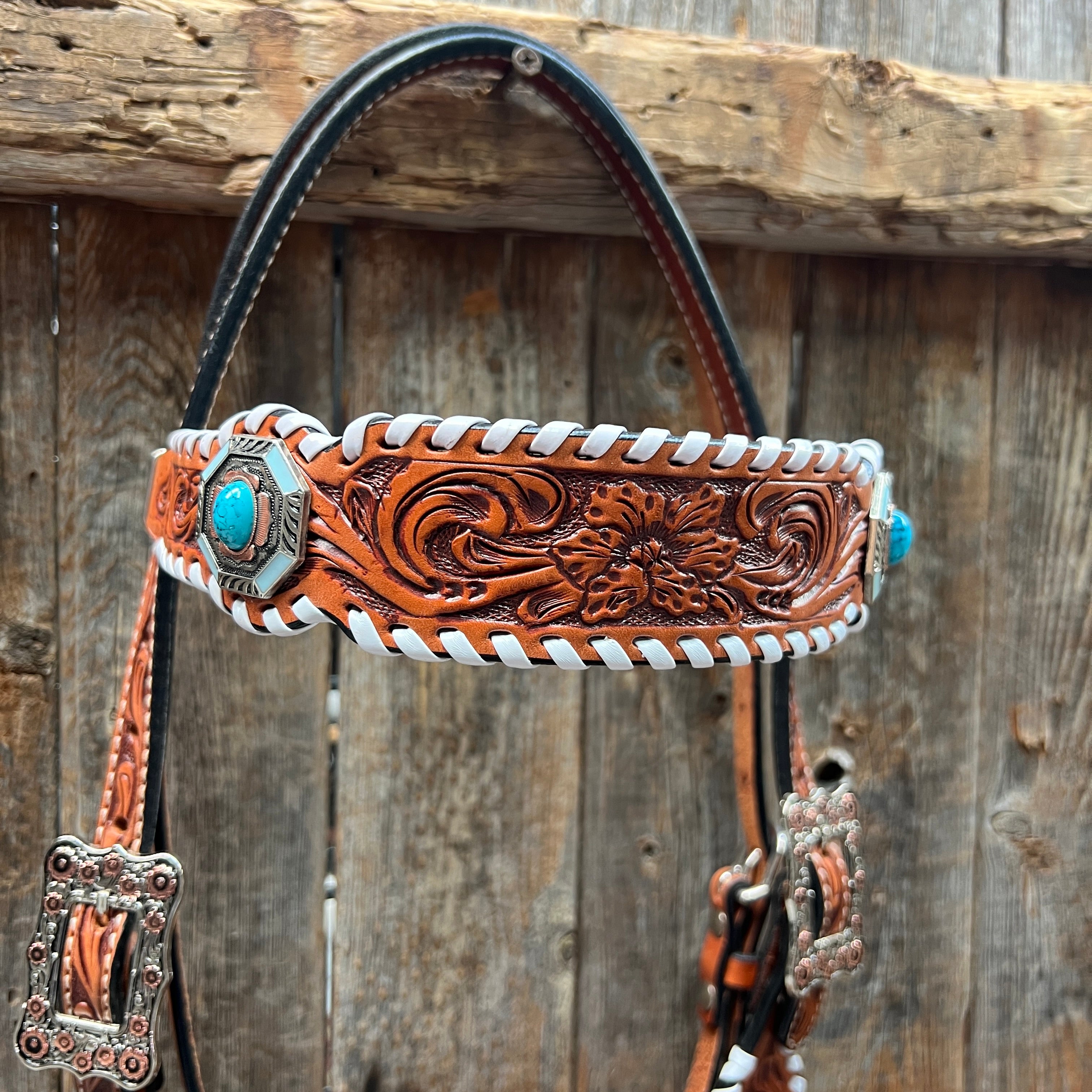 Whipstitch Copper and Turquoise Browband #BB130