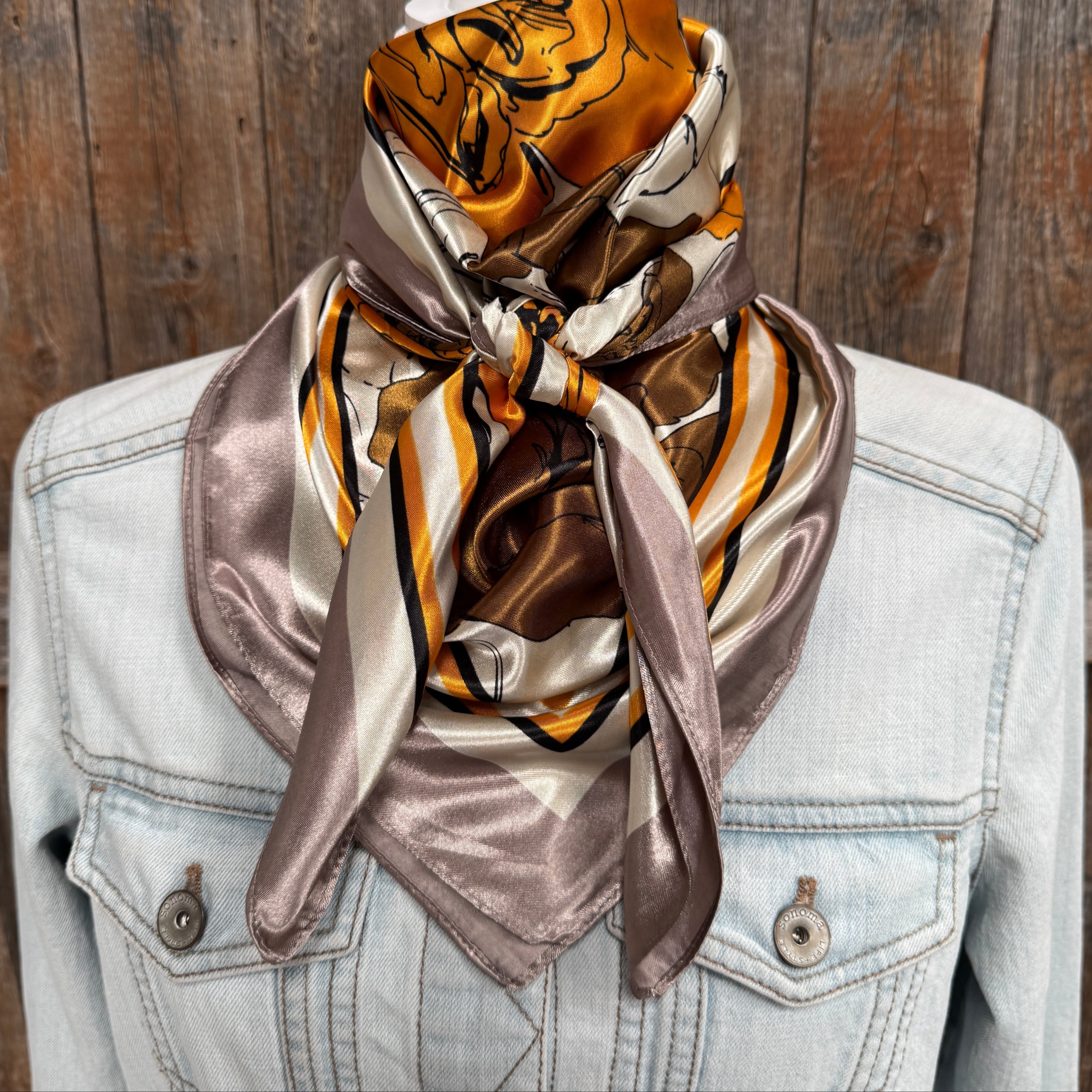 35X35"  Yellow and Brown Roses Wild Rag / Scarf WR3395