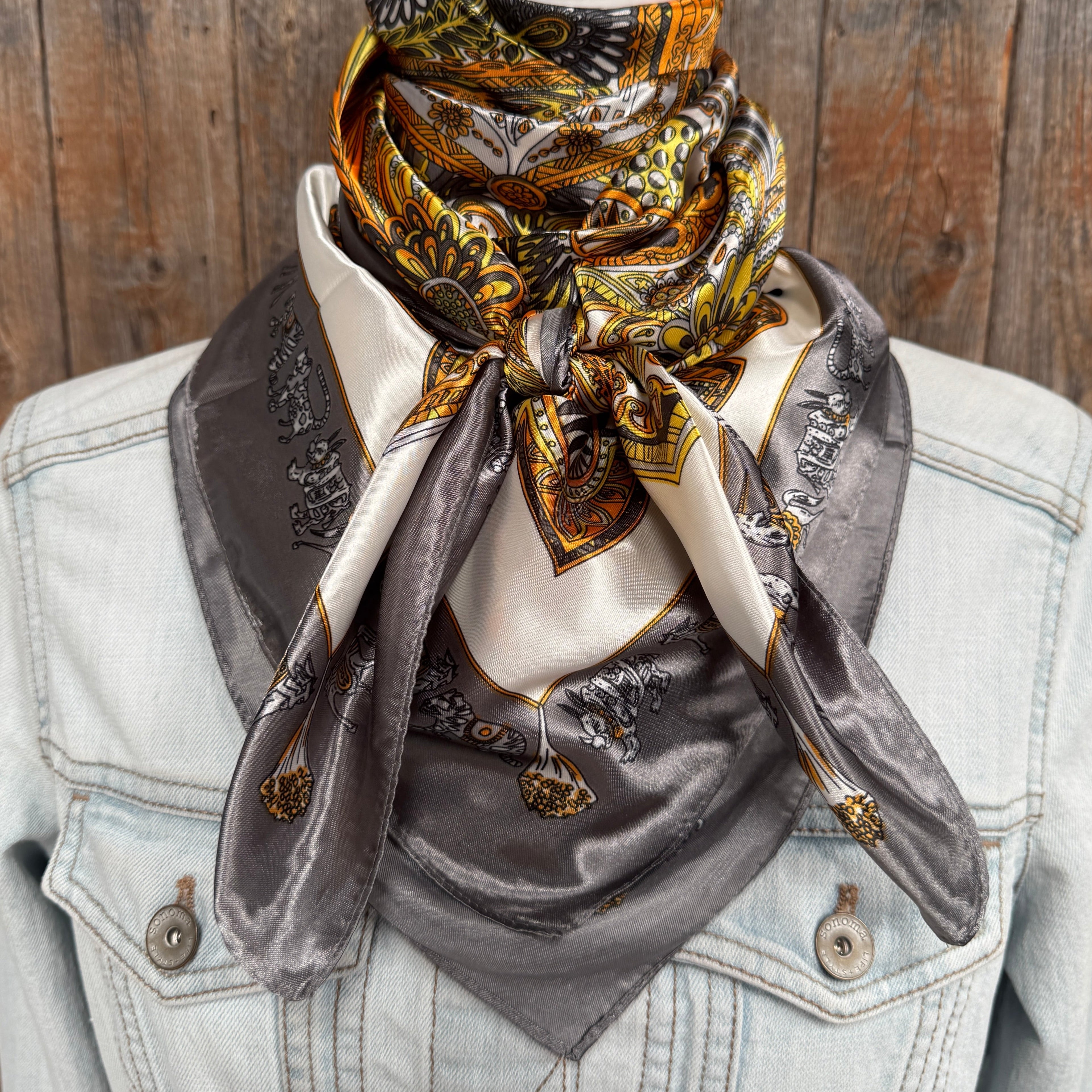 35X35"  Grey and Yellow Safari Wild Rag / Scarf WR3424