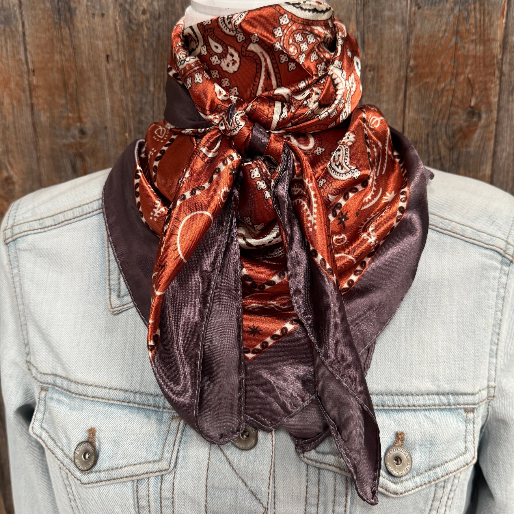35X35" Rust and Brown Floral Paisley Wild Rag / Scarf WR3384