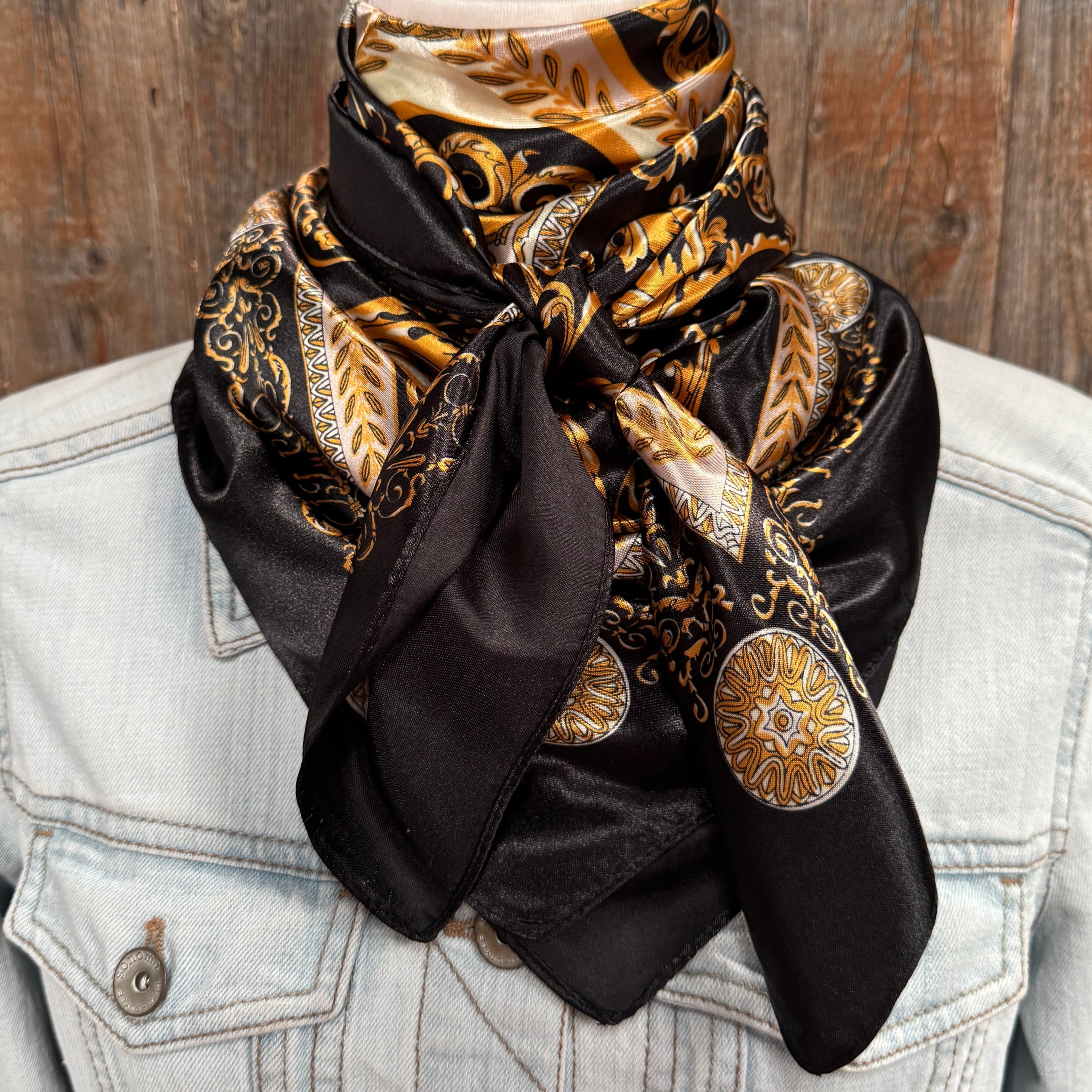 35X35" Black and Gold Floral Wild Rag / Scarf WR3391