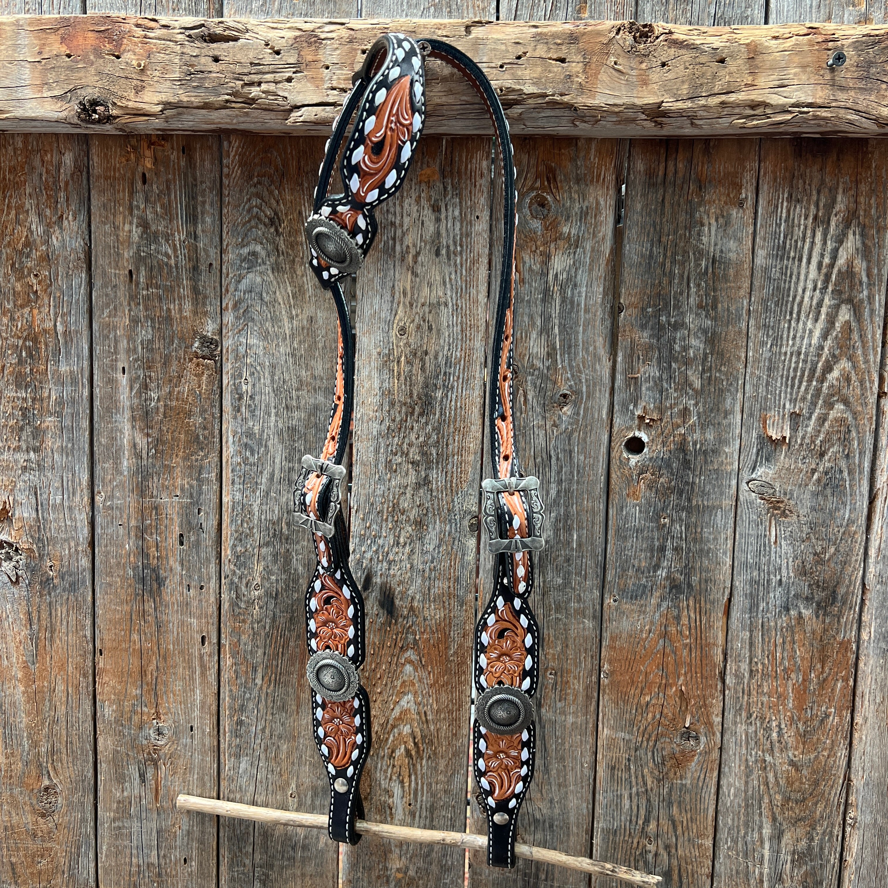 Classic Antique Silver Browband/One Ear Tack Set  #BBBC636