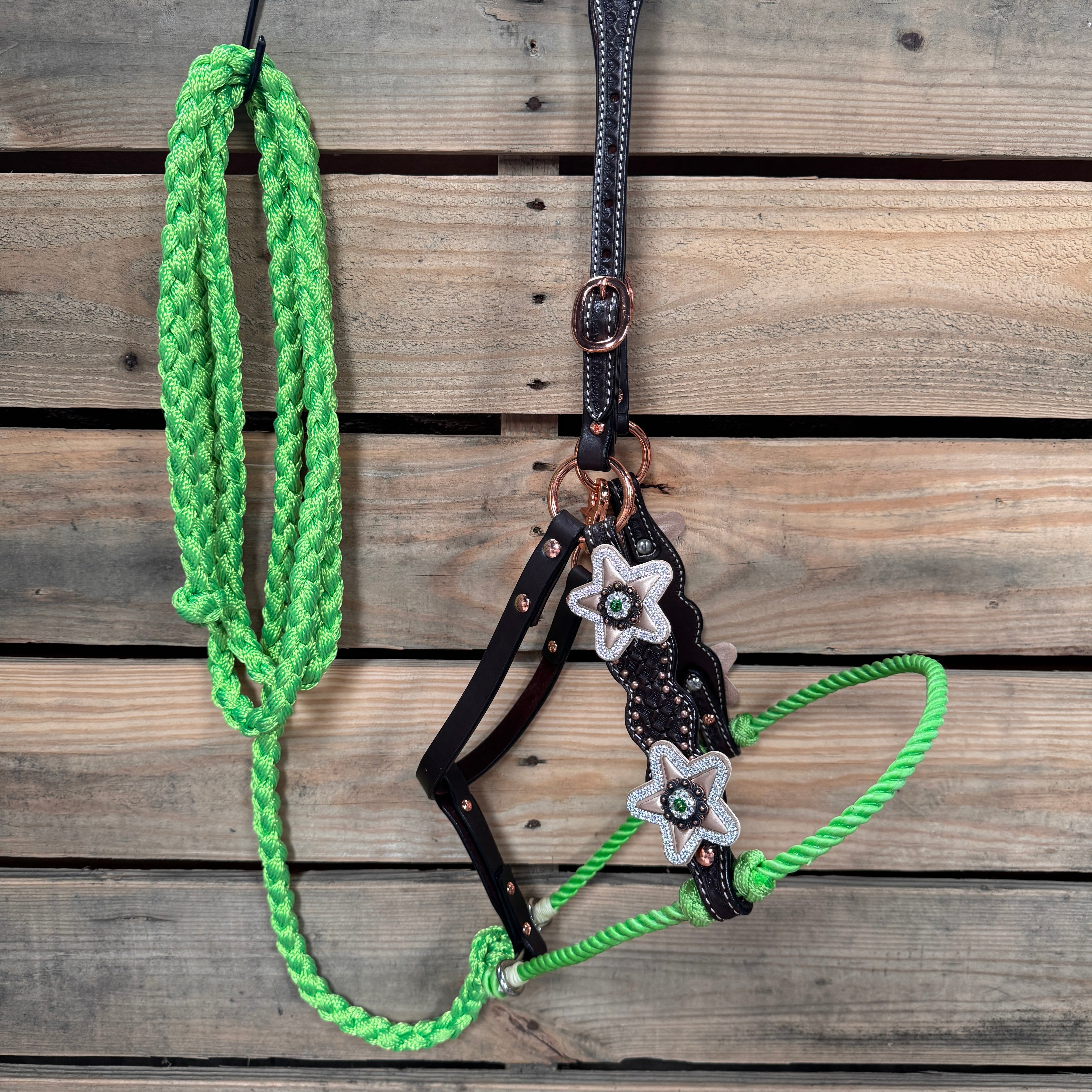 Honeycomb Tooled Lariat & Leather Combo Halter #LH111