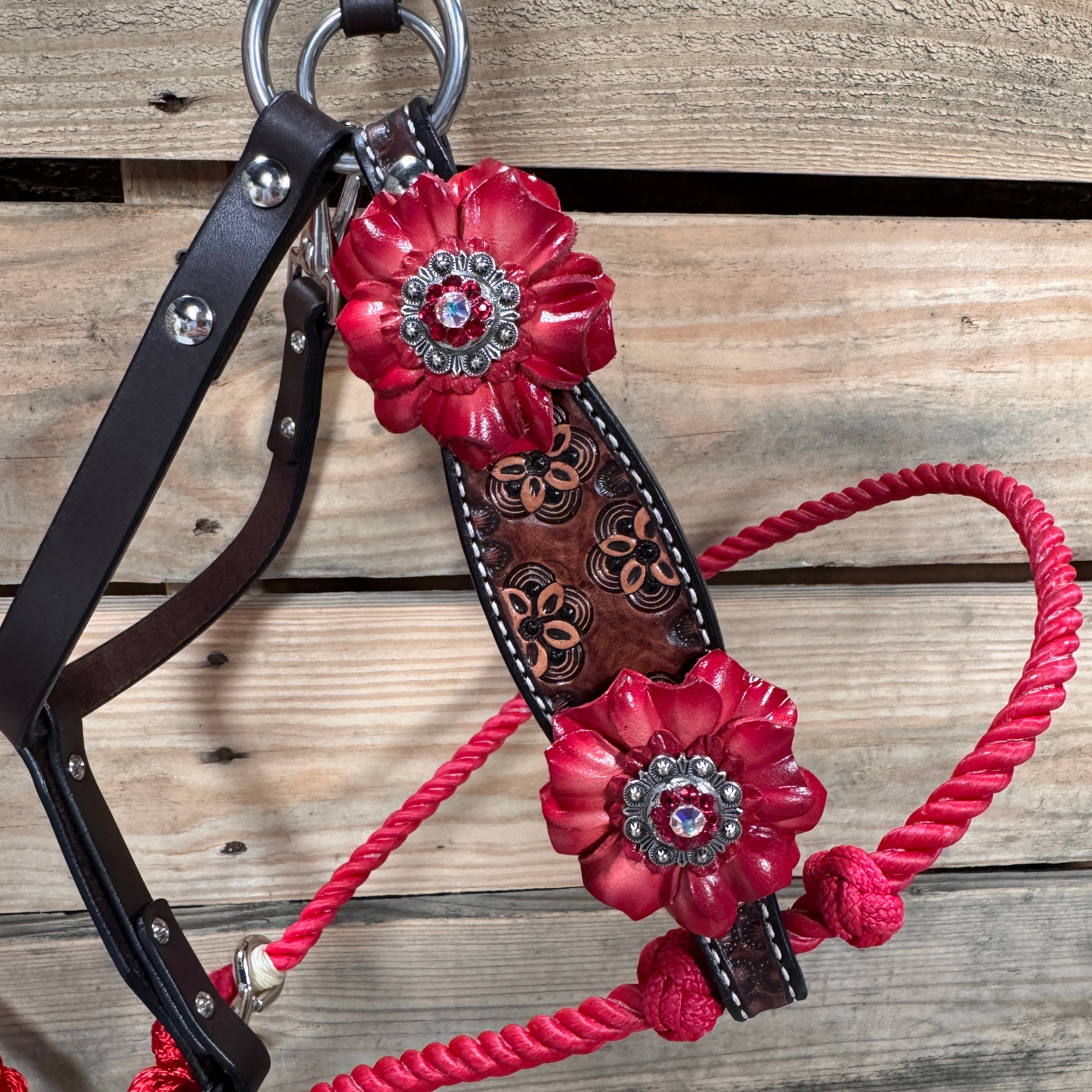 Floral Tooled Lariat & Leather Combo Halter #LH112