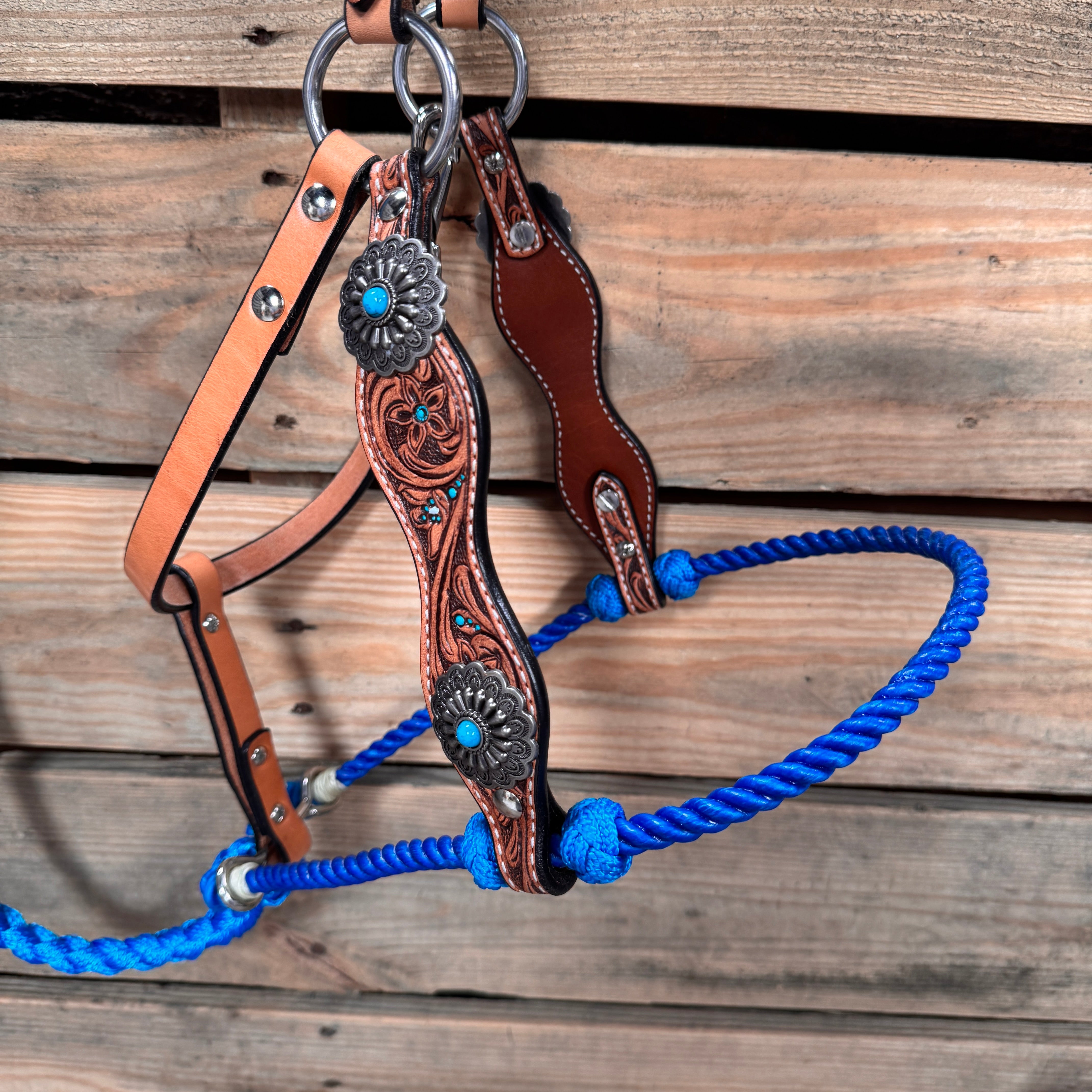 Floral Tooled Lariat & Leather Combo Halter #LH110