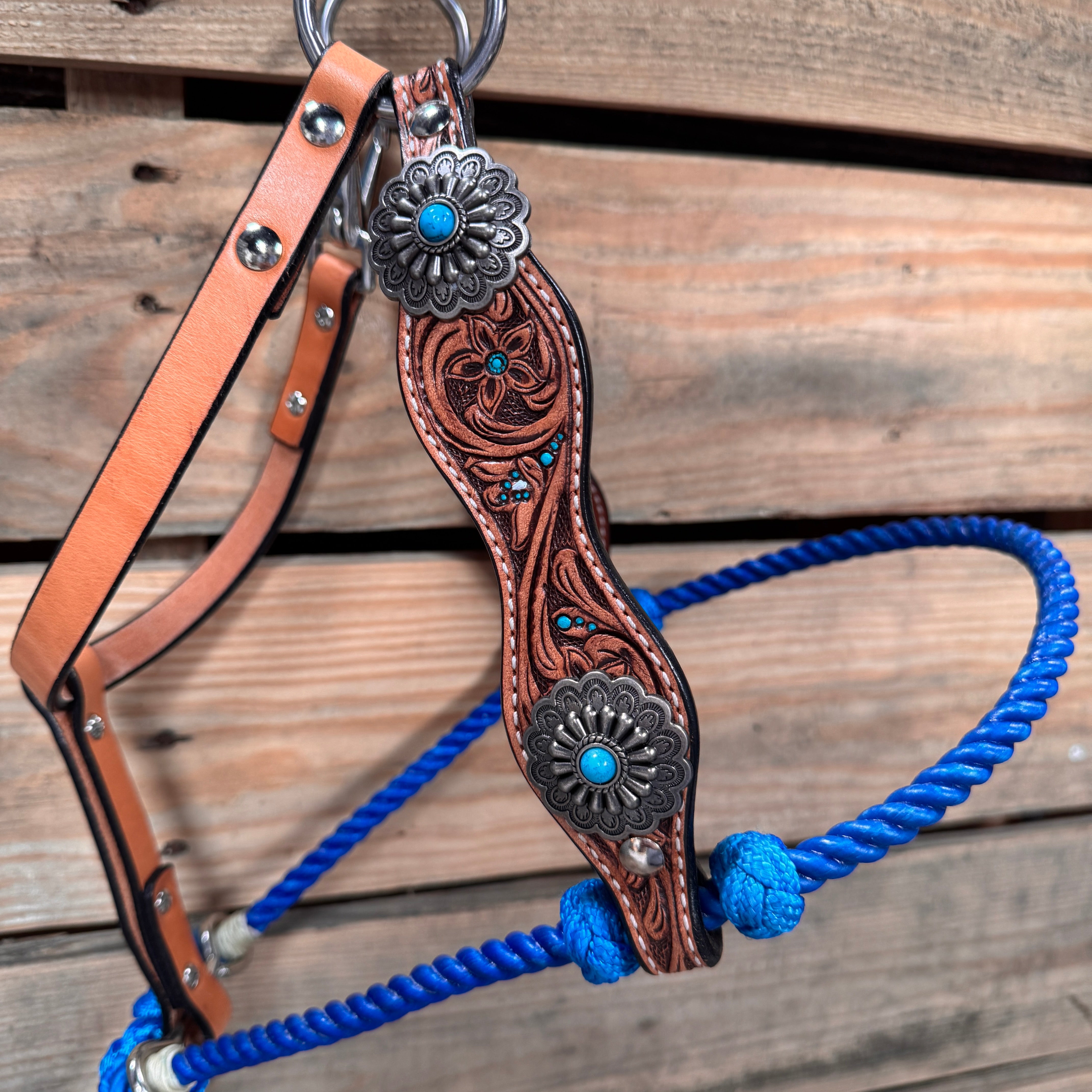 Floral Tooled Lariat & Leather Combo Halter #LH110