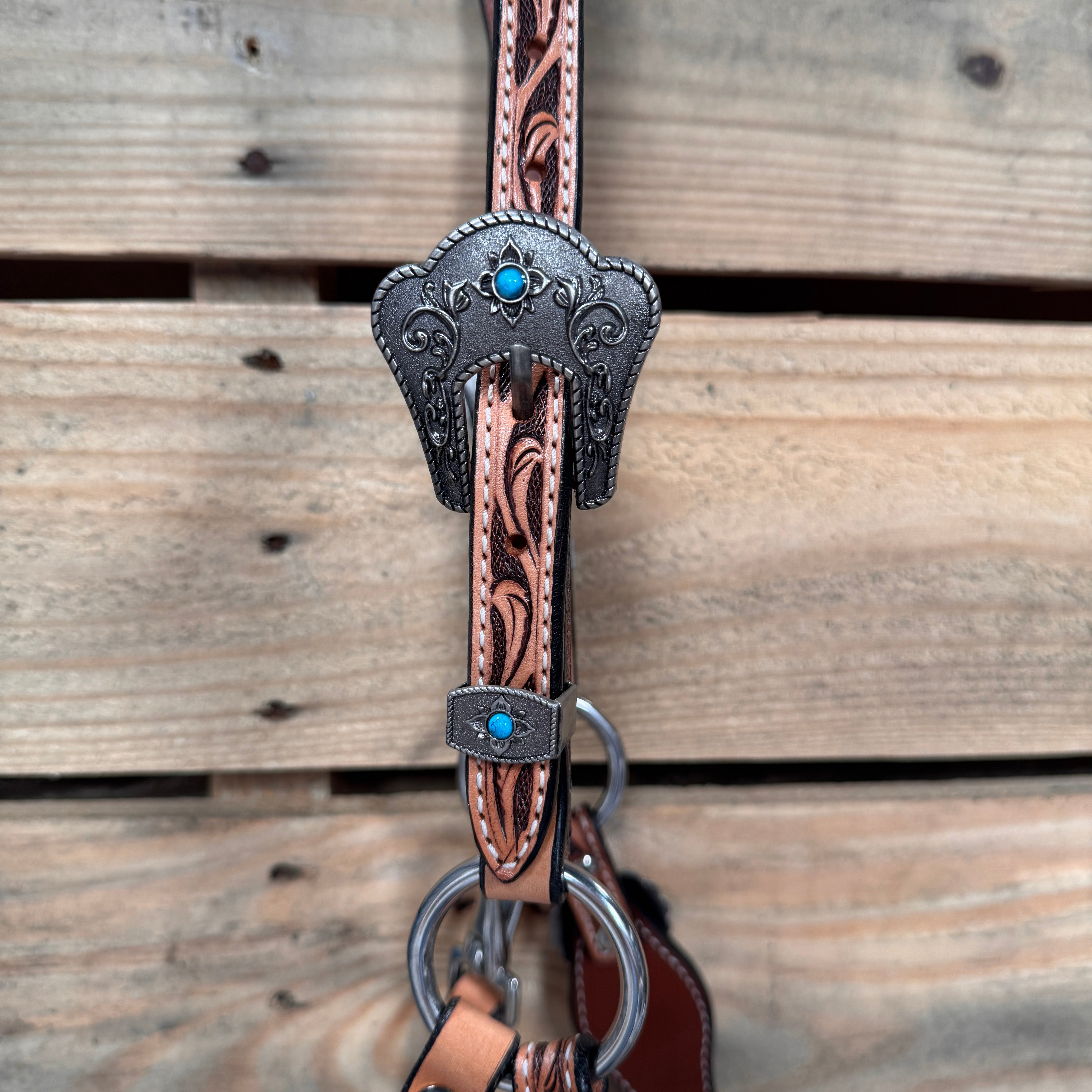 Floral Tooled Lariat & Leather Combo Halter #LH110