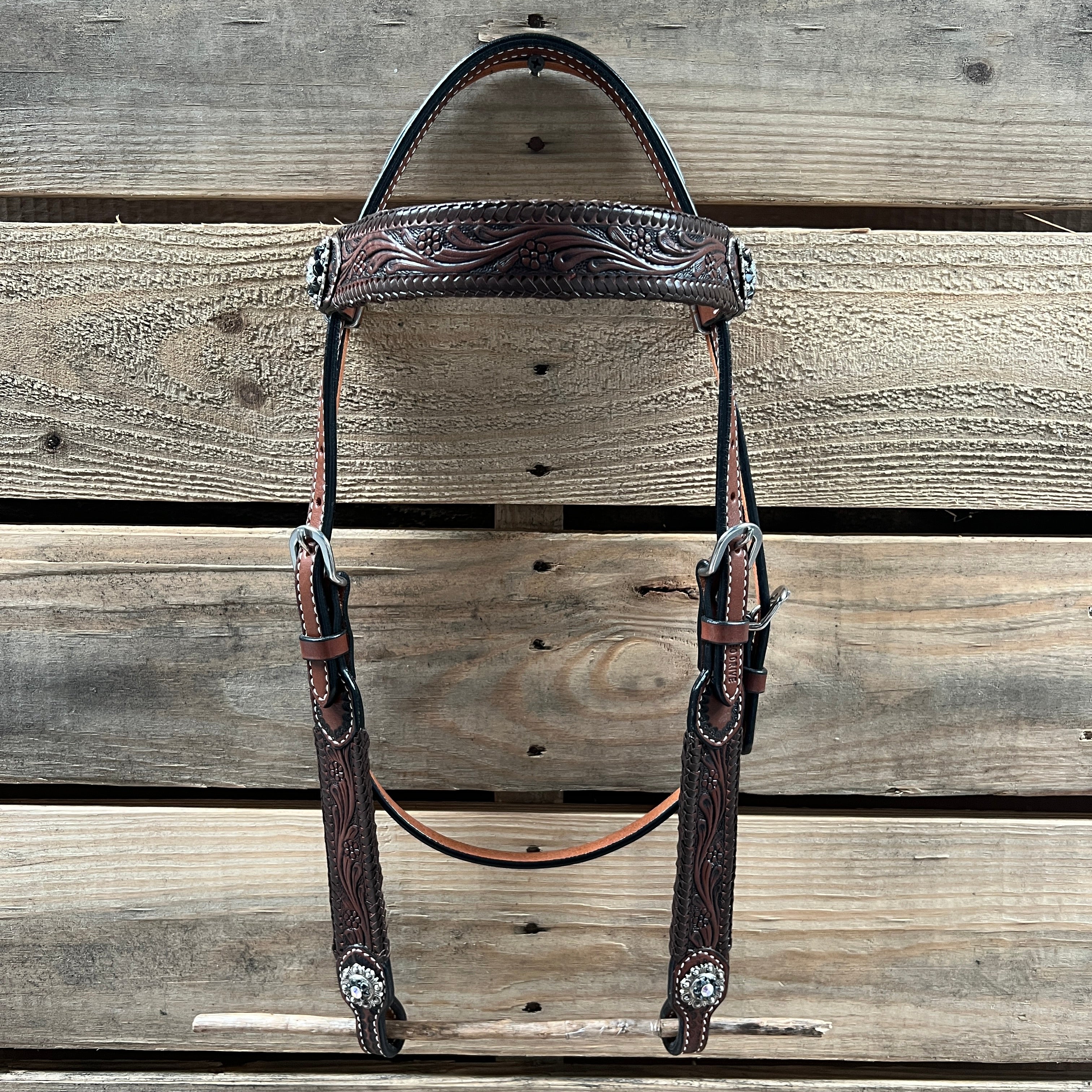 Dark Oil Braid Jet and AB Browband / One Ear Tack Set  #BBBC626