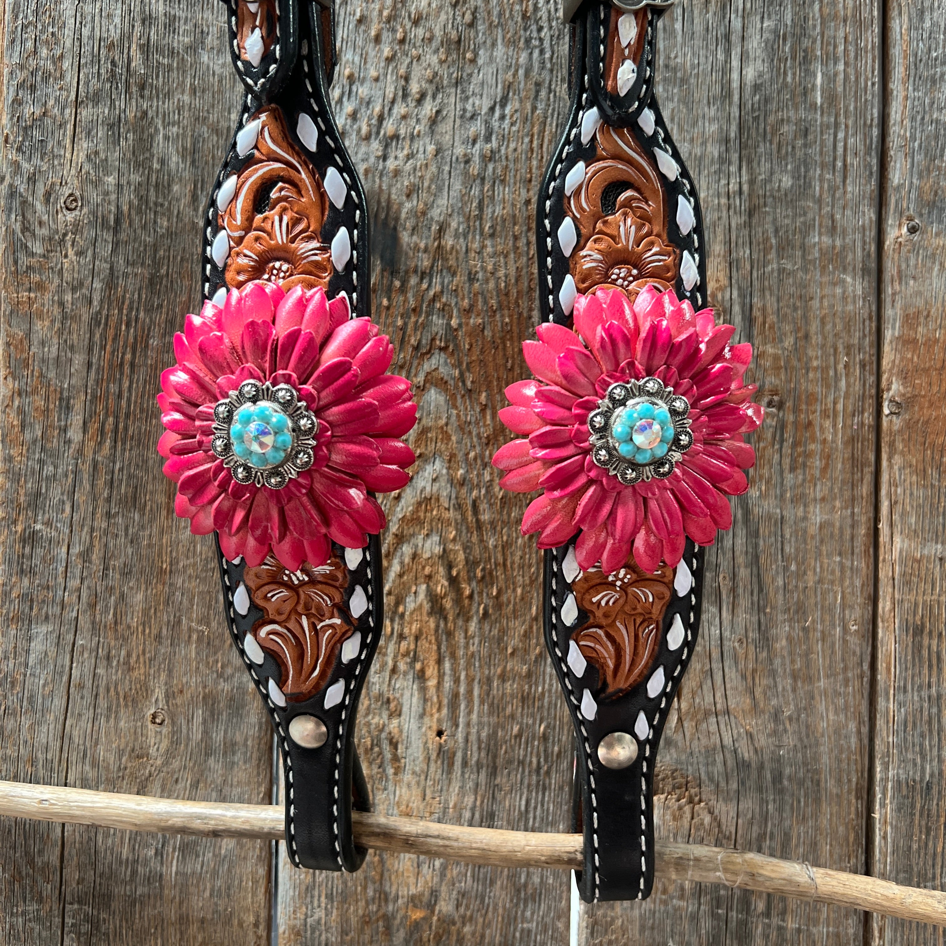 Classic Pink Daisies  Browband/One Ear Tack Set #BBBC114
