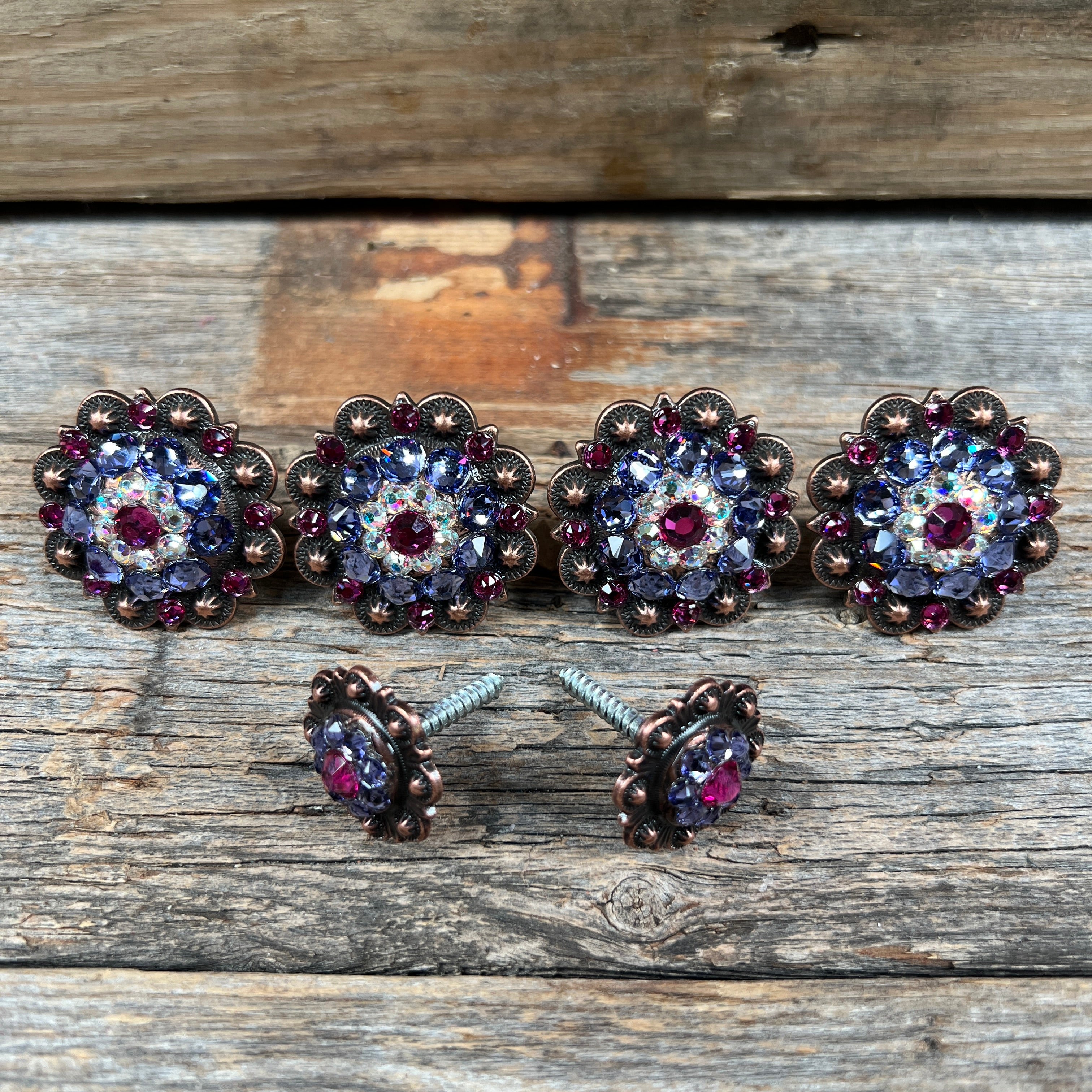 Copper Fuchsia AB & Lilac Saddle Conchos