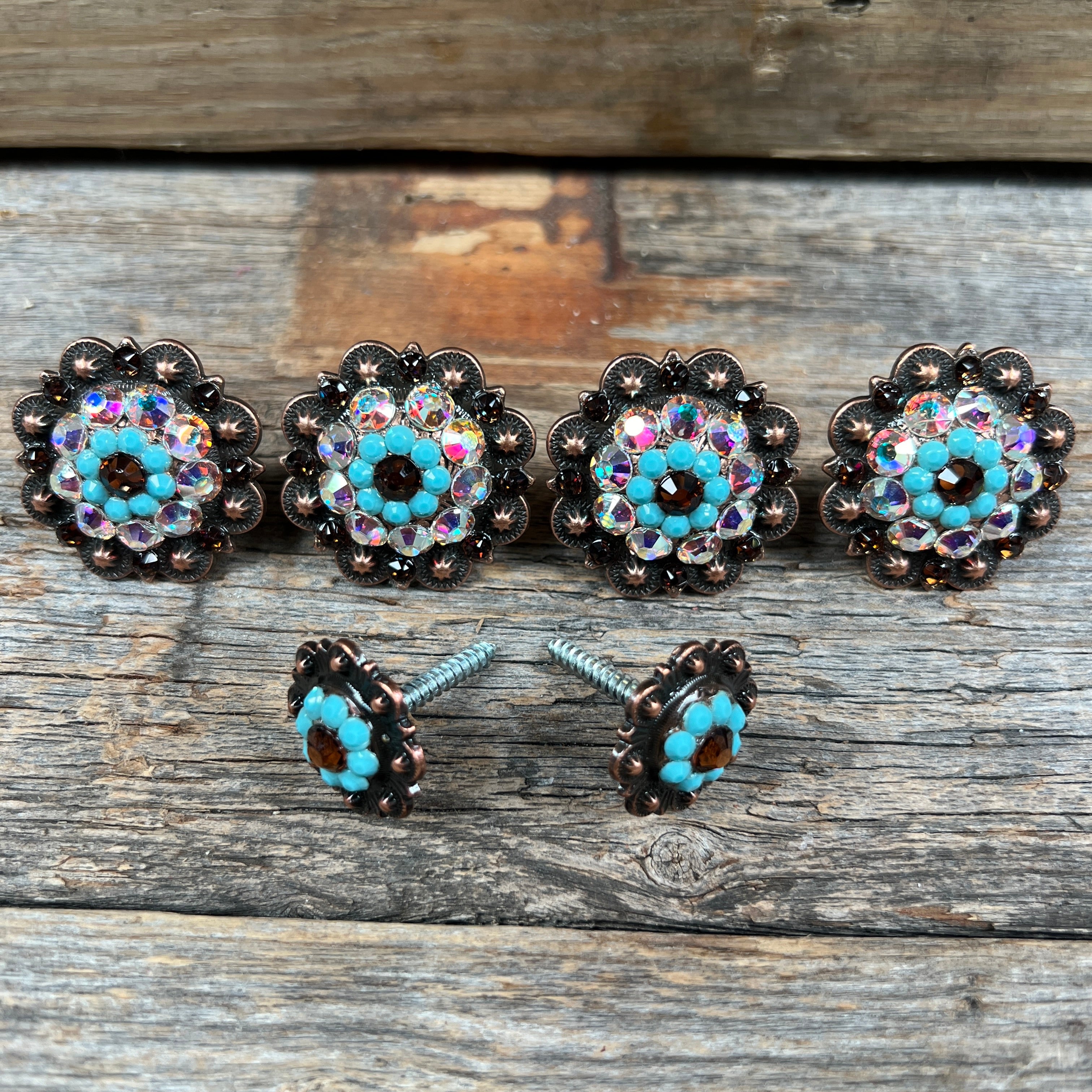 Copper Topaz Turquoise & AB Saddle Conchos