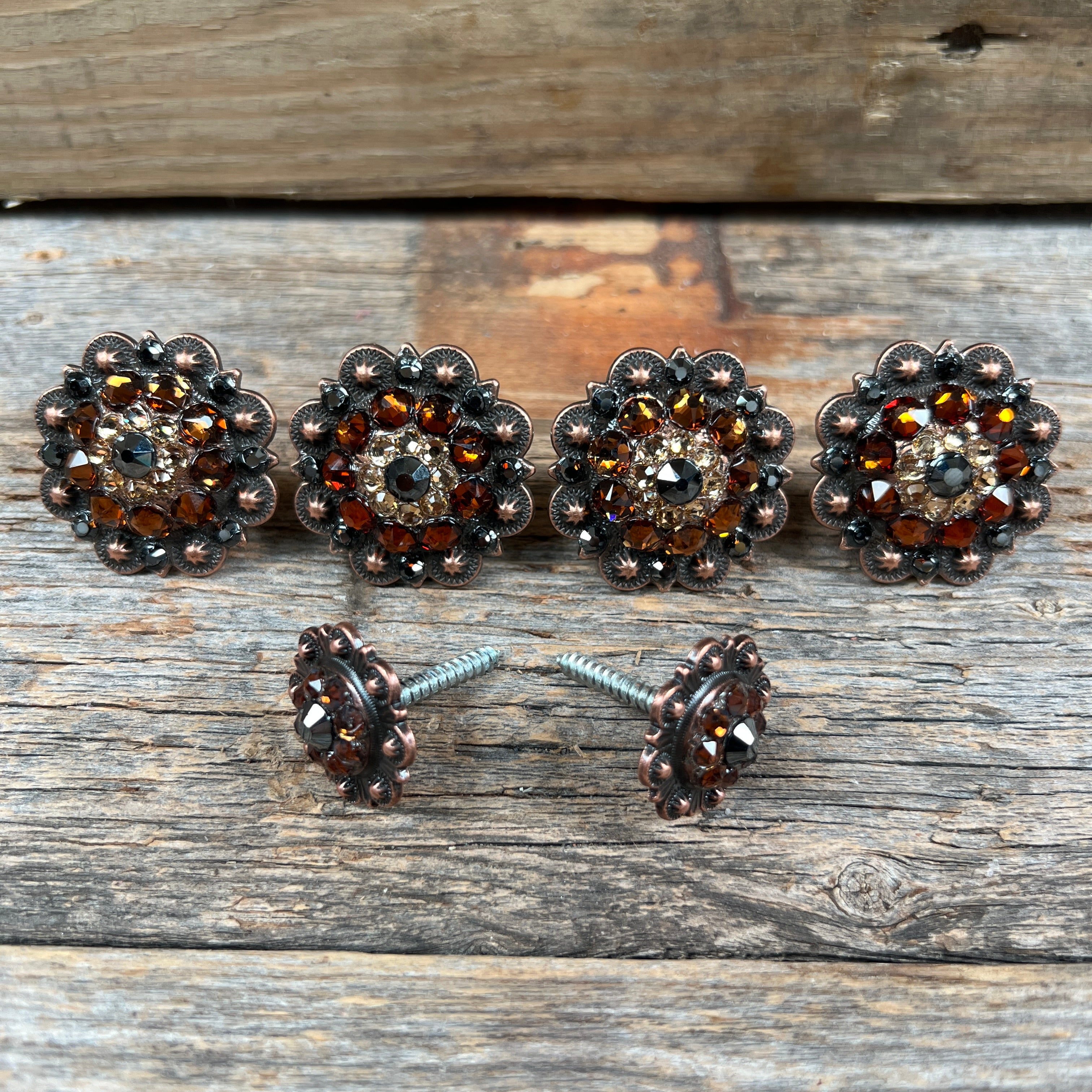 Copper Jet Champagne & Topaz Saddle Conchos