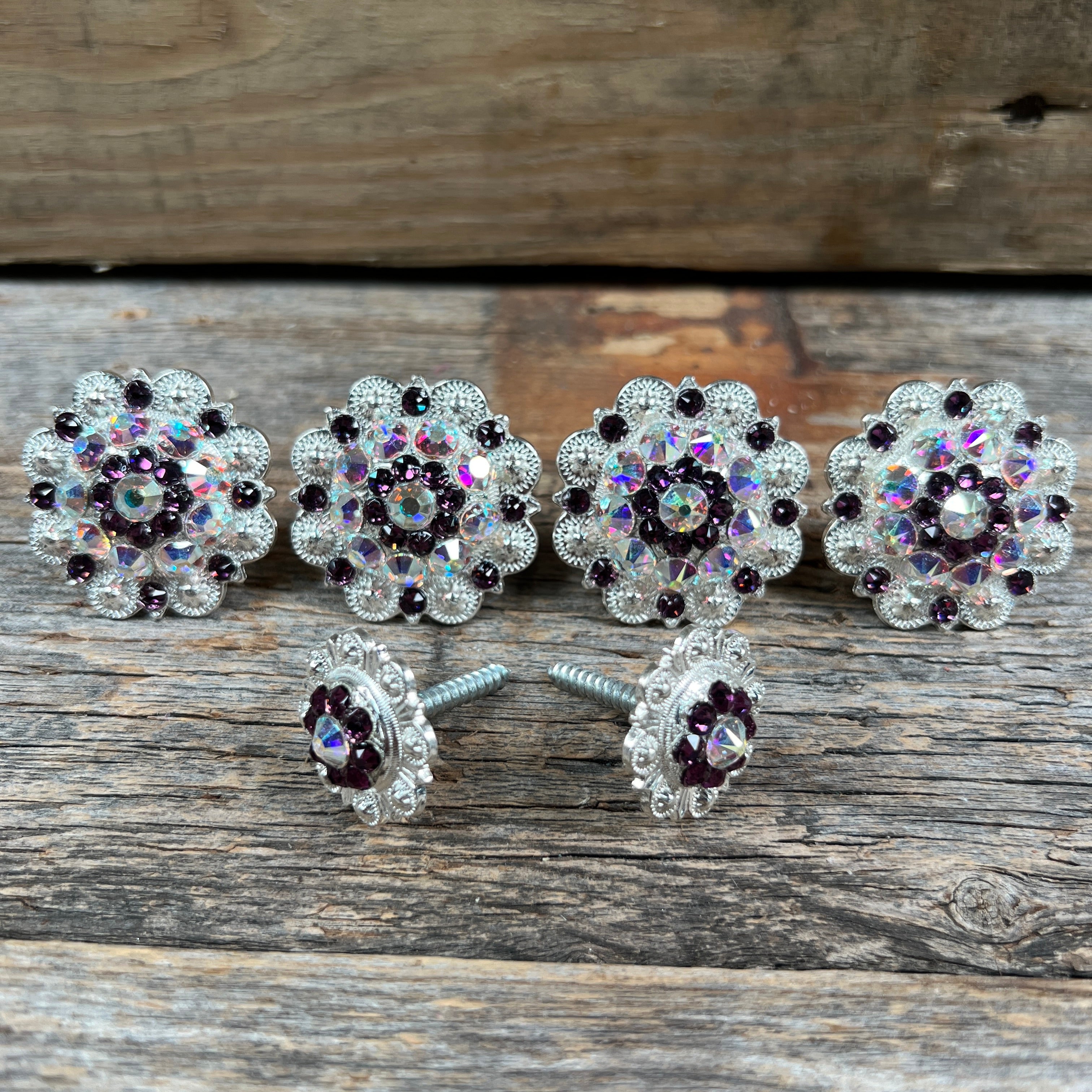 Bright Silver Purple & AB Saddle Conchos