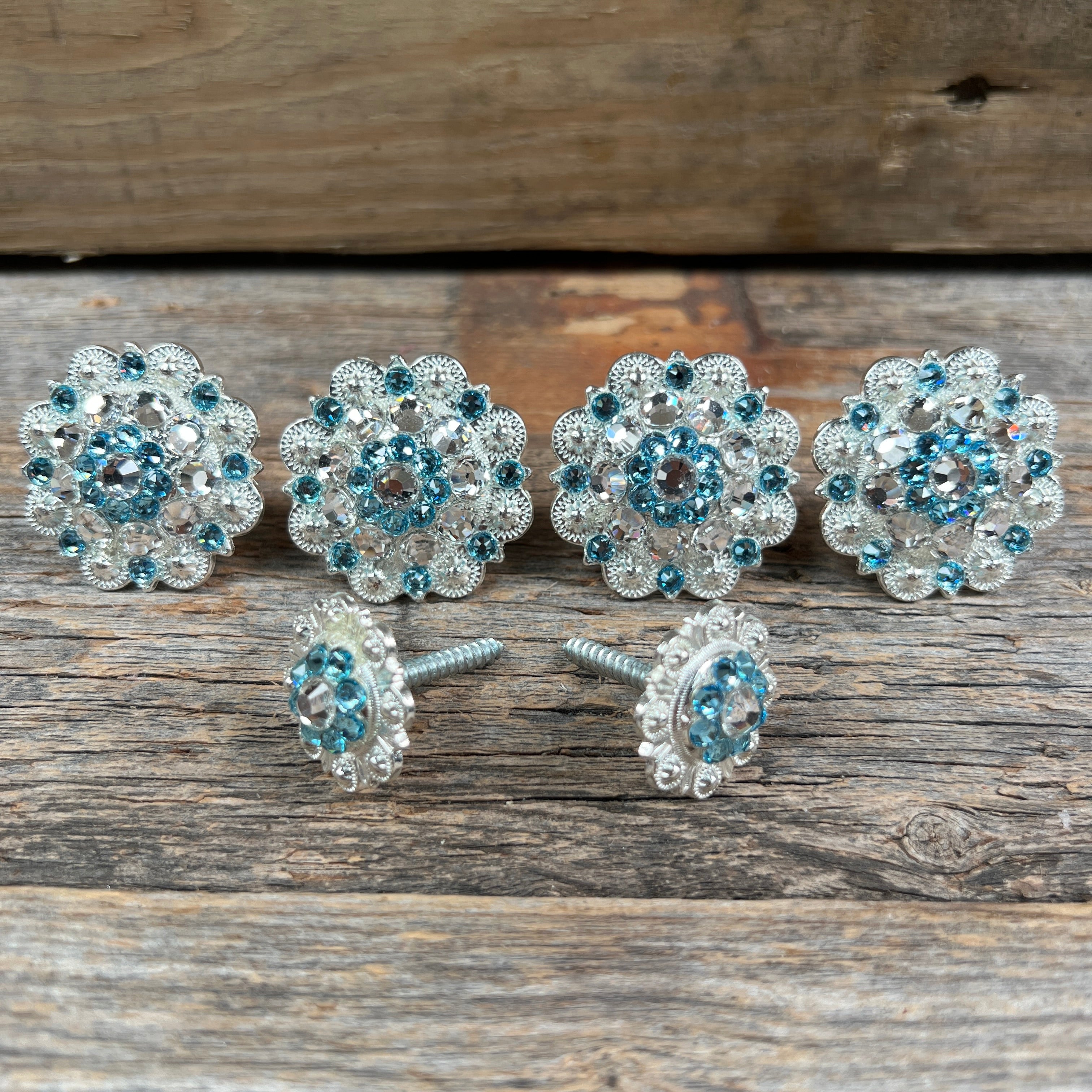 Bright Silver Aqua & Clear Saddle Conchos