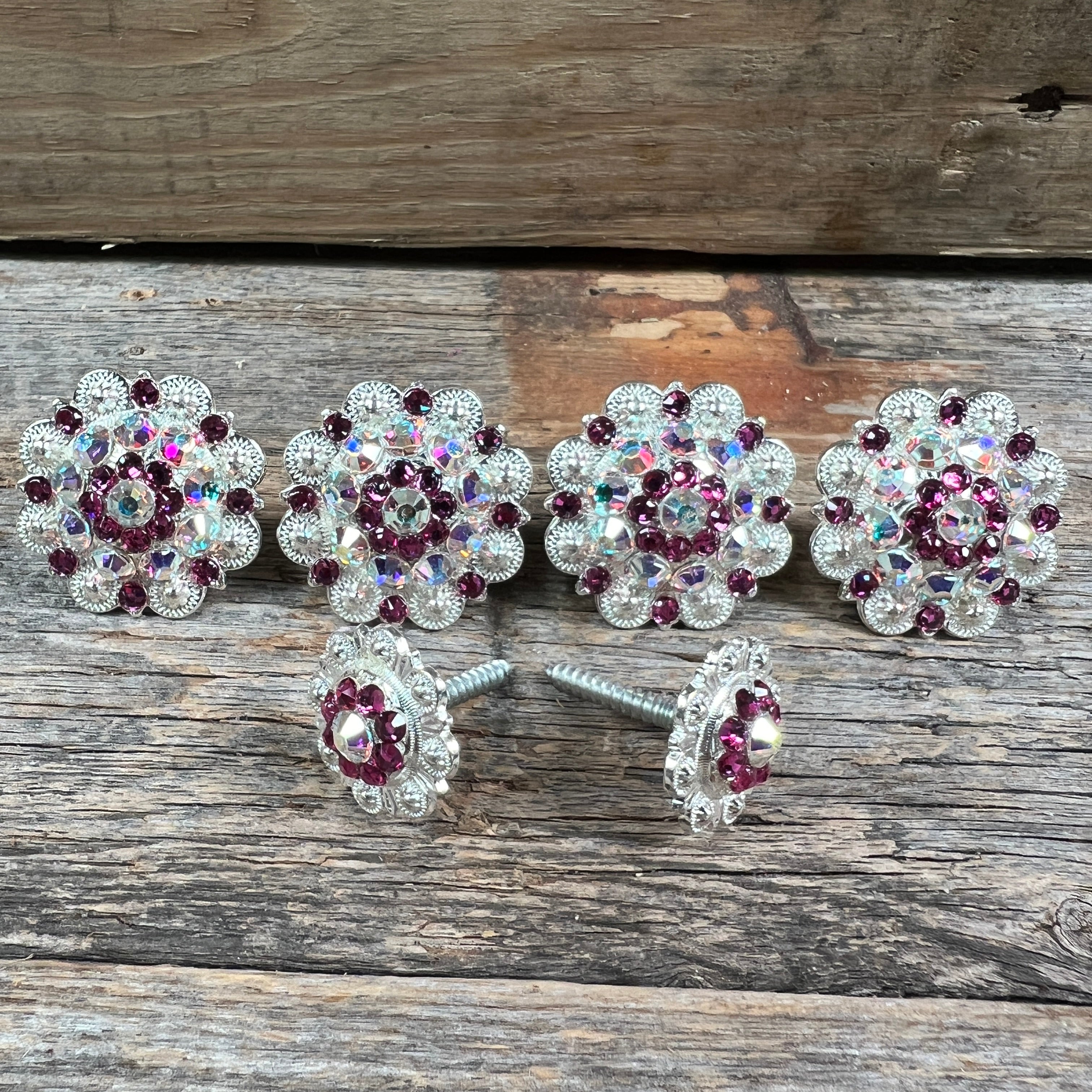 Bright Silver Fuchsia & AB Saddle Conchos