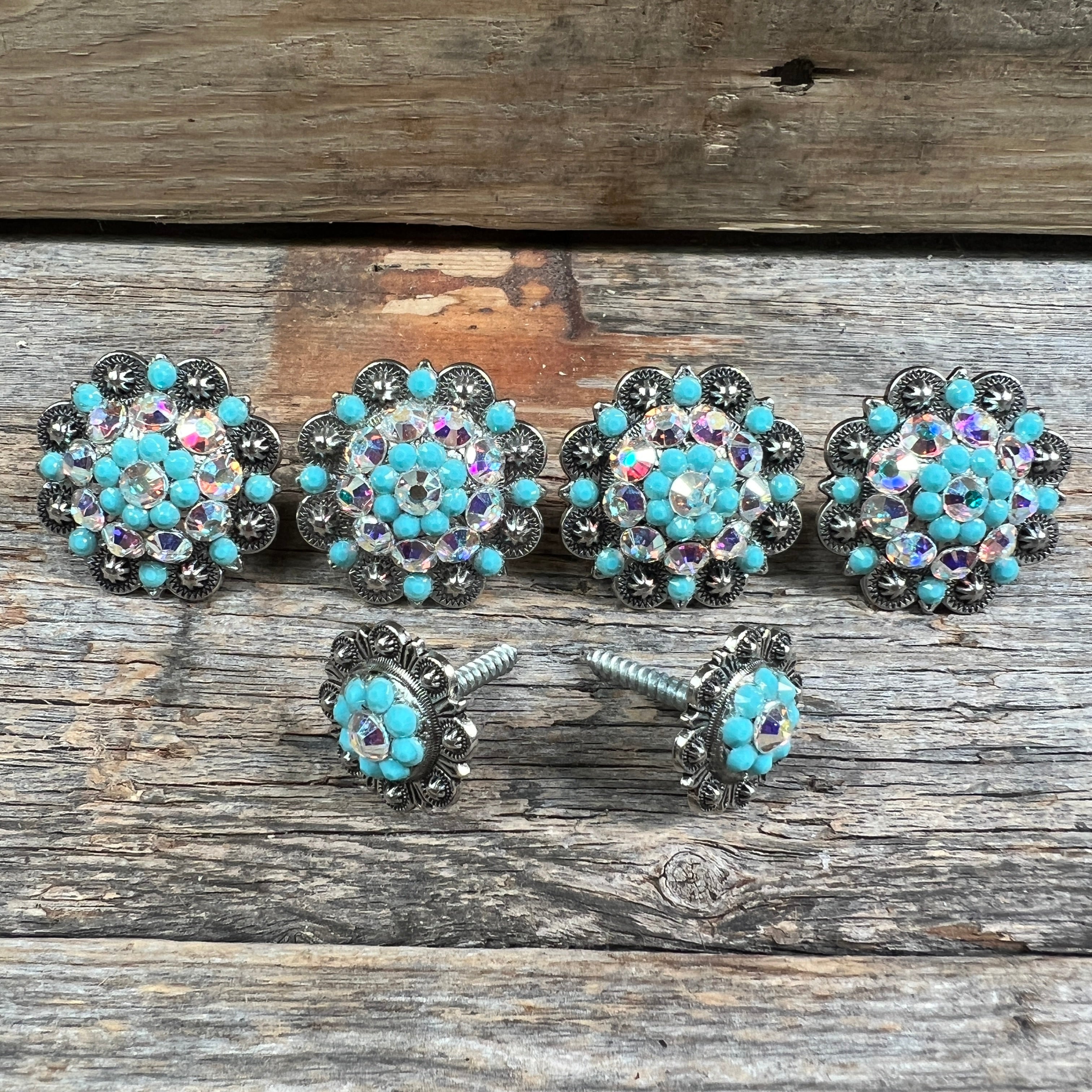 Antique Silver Turquoise & AB Saddle Conchos