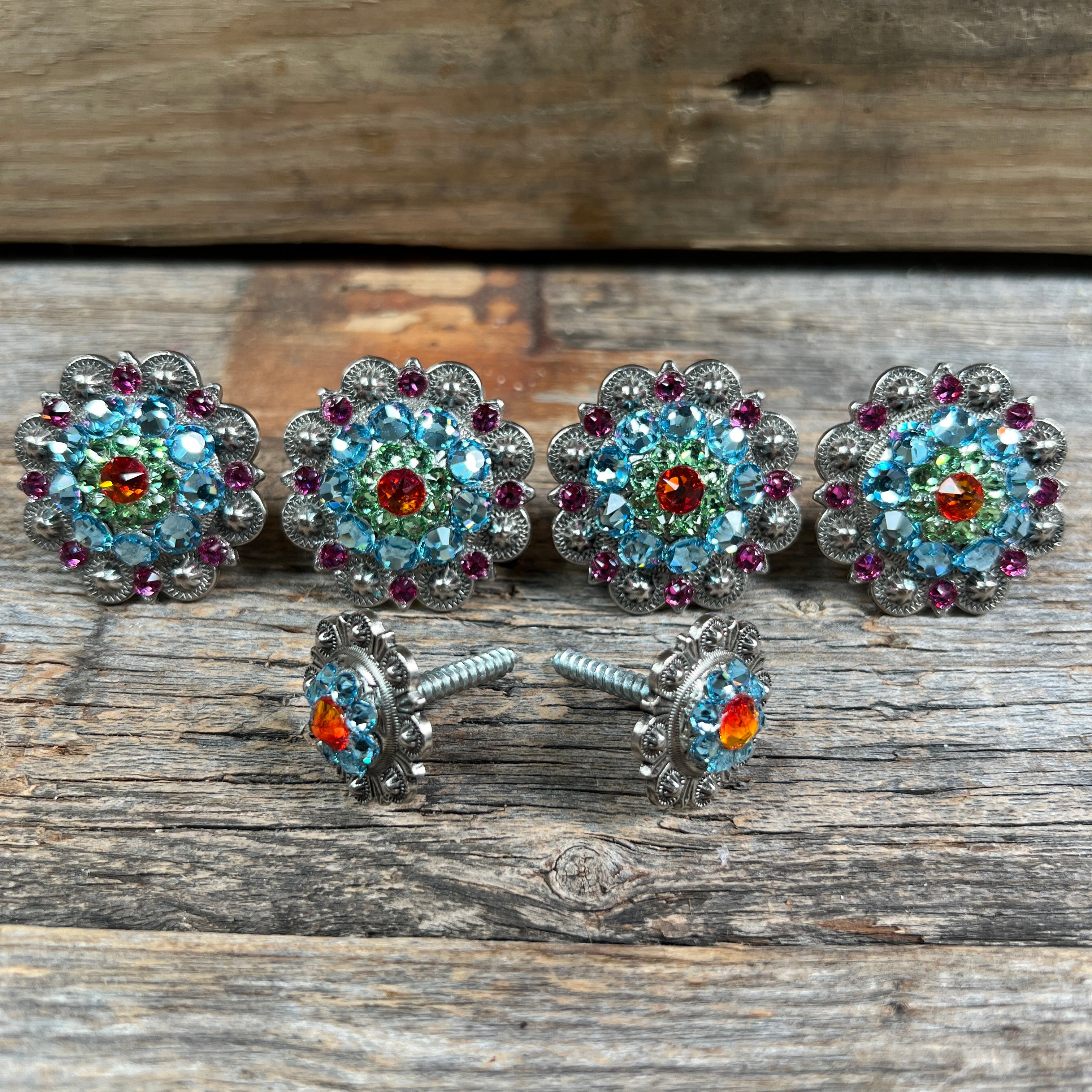 Antique Silver Tie-Dye Saddle Conchos