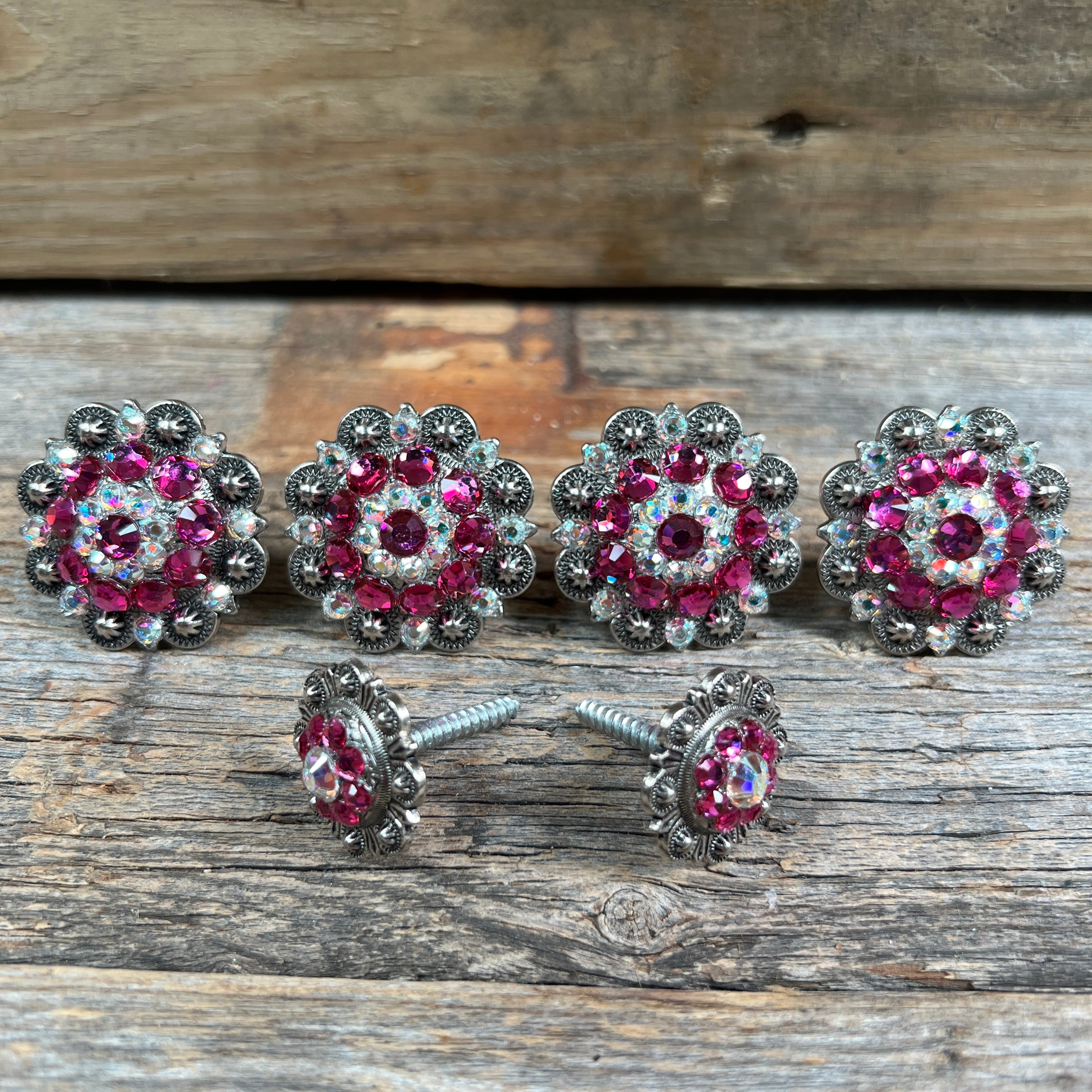 Antique Silver Fuchsia & AB Saddle Conchos