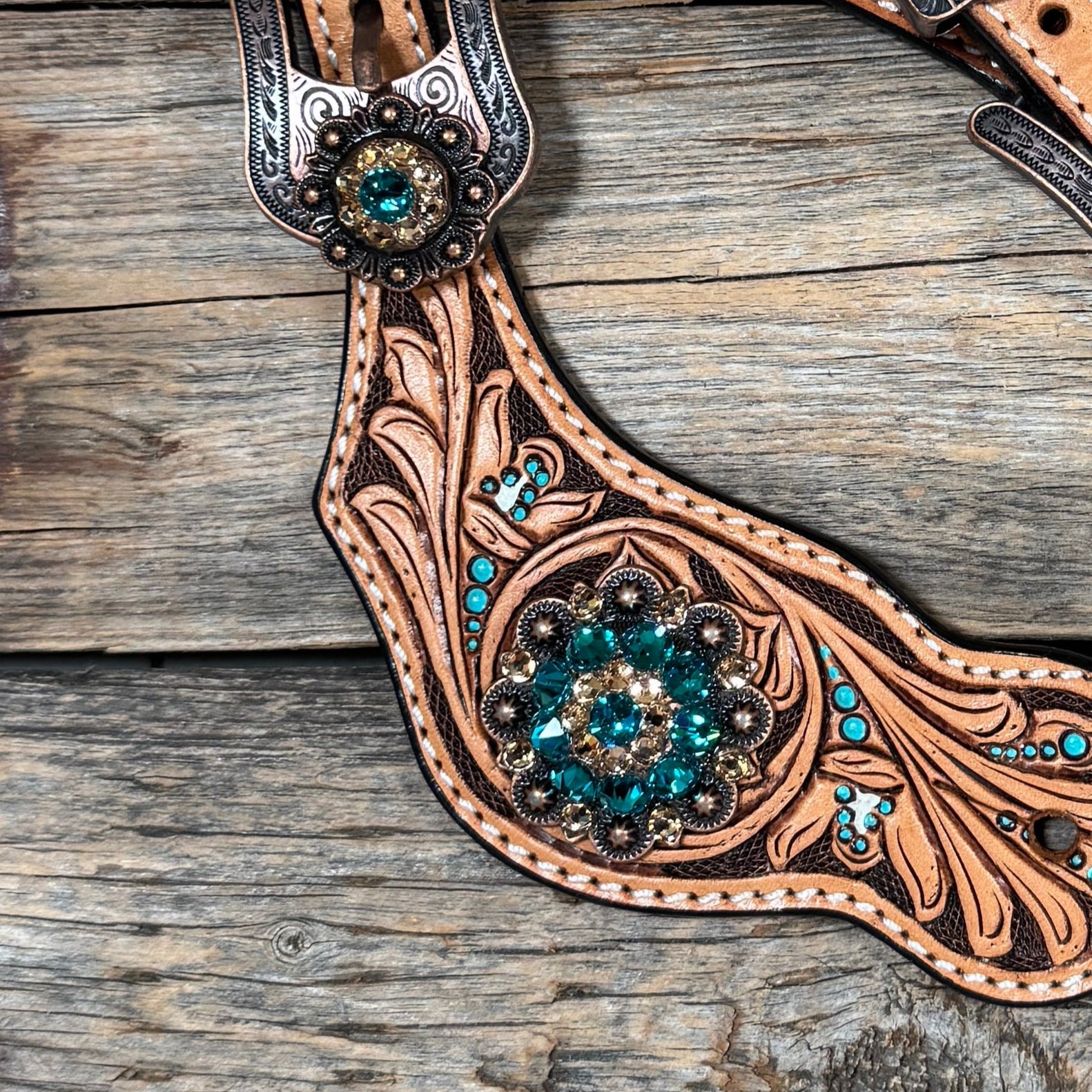 Floral Teal Dot Spur Straps - Copper Teal, Champagne #SS133