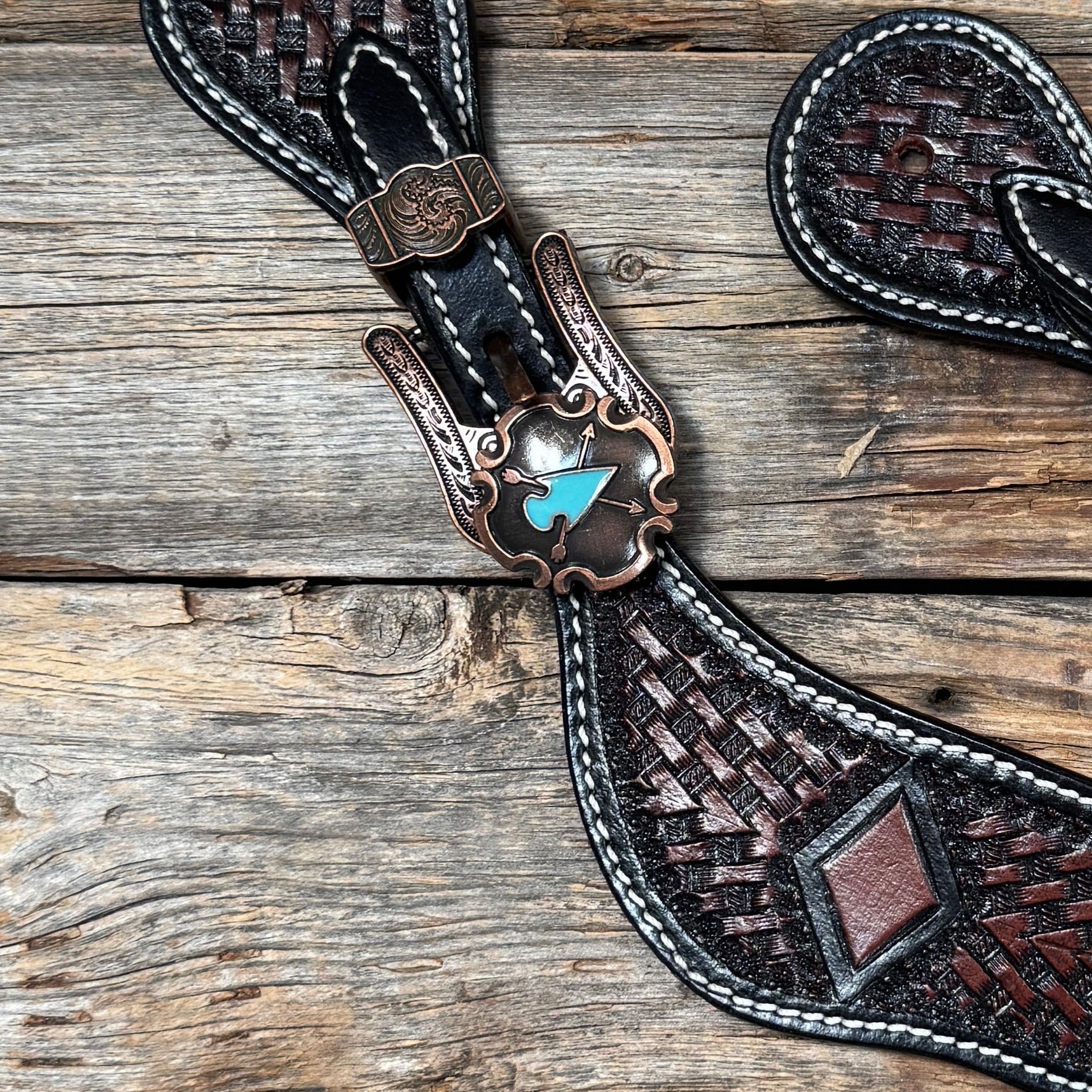 Dark Oil Diamond Spur Straps - Western Buckles #SS144
