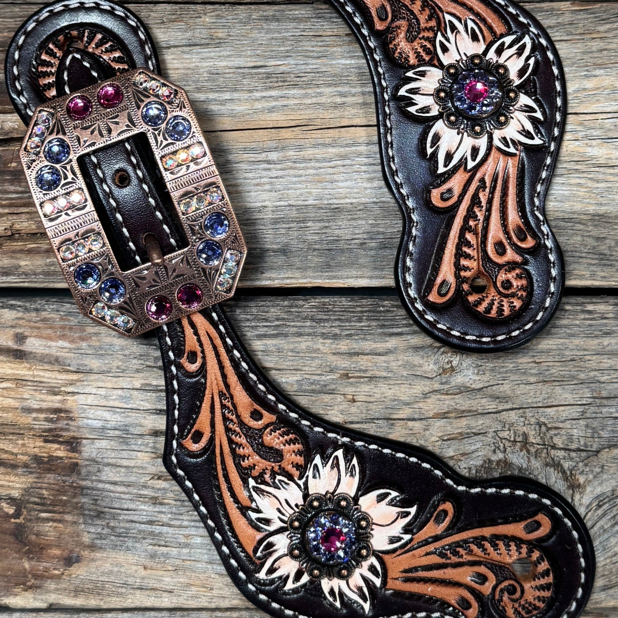 Triple Tone Floral Fuchsia, AB, Lilac Spur Straps #SS139