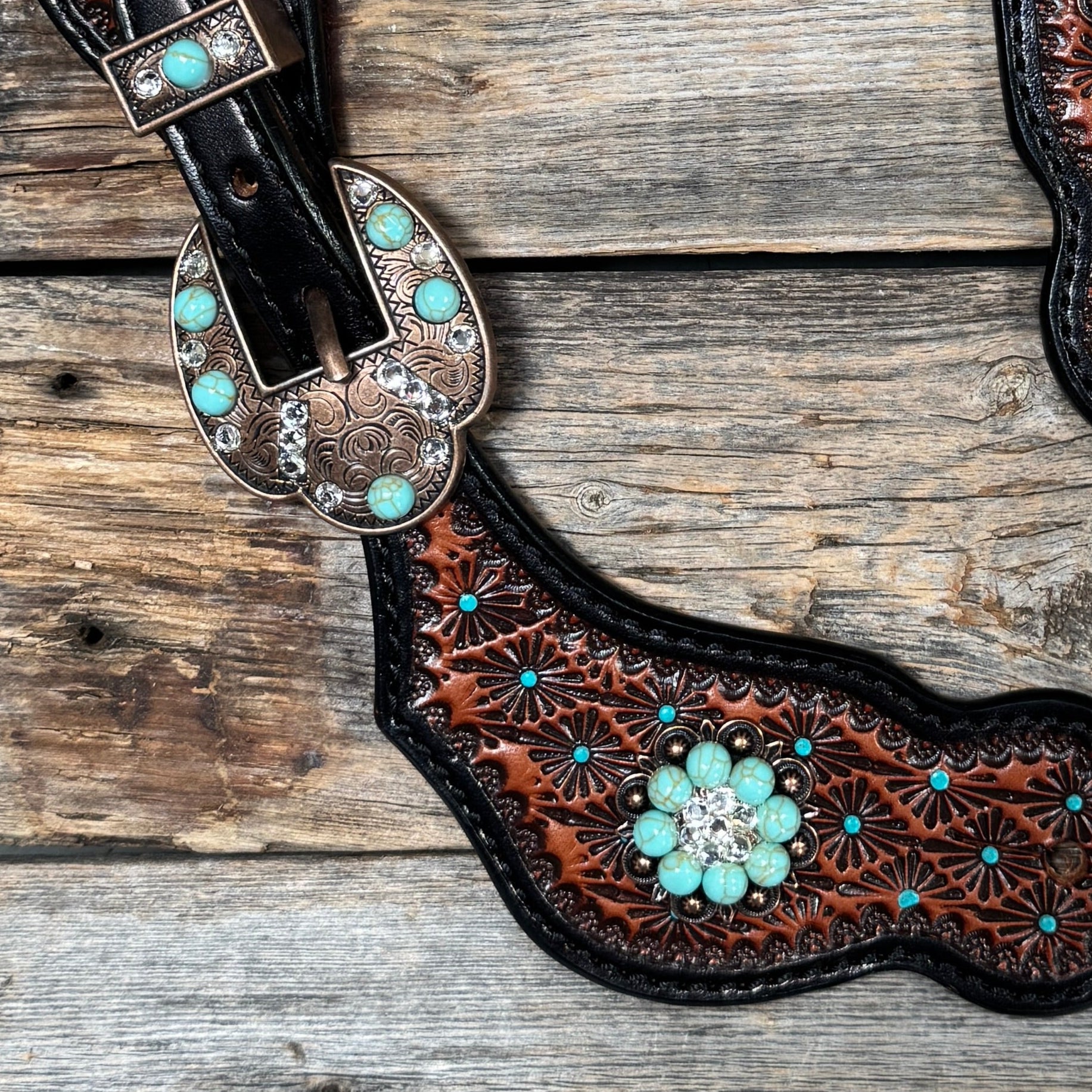 Teal Dot Diamond Copper Turquoise, Clear Spur Straps #SS136