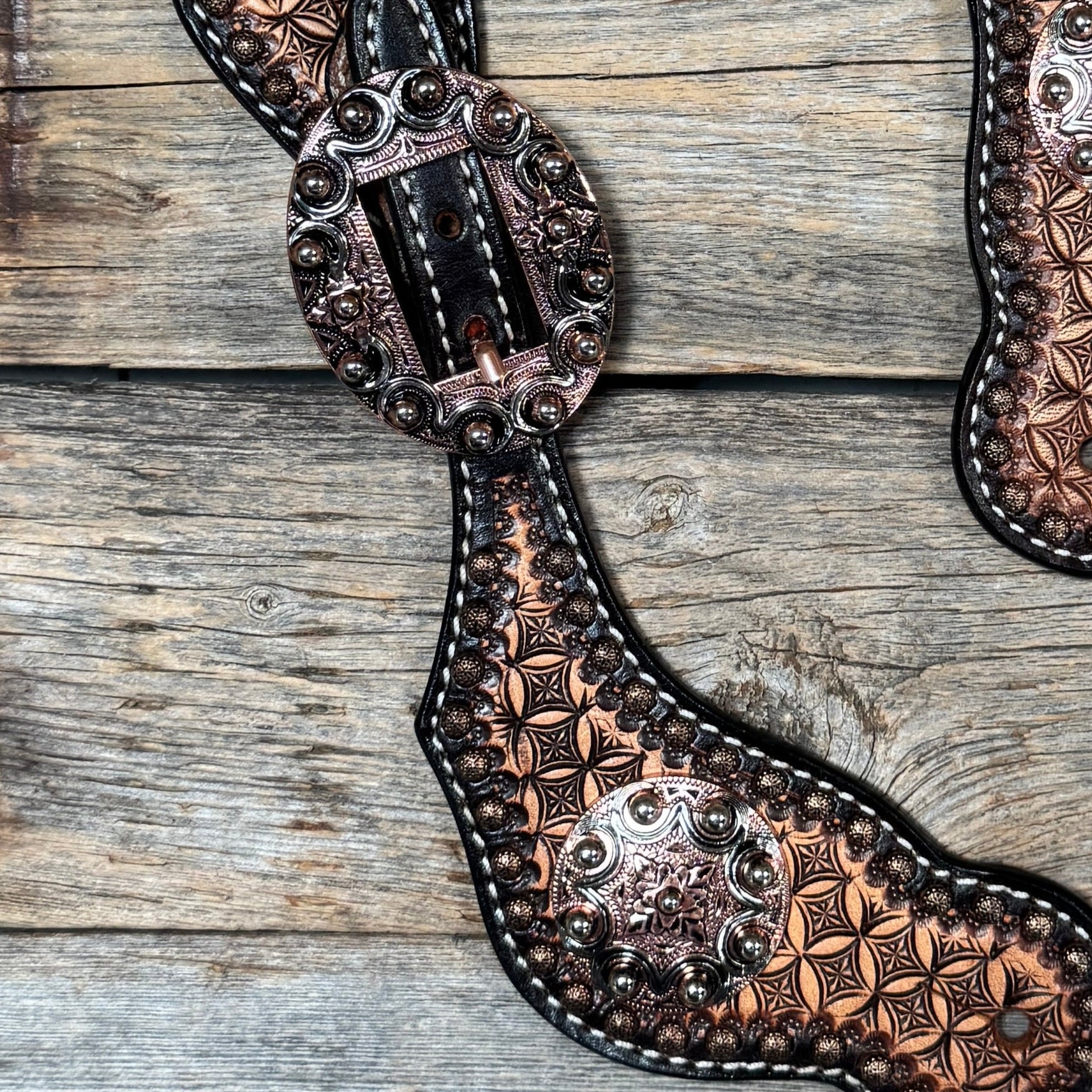 Copper Dot Honeycomb Floral Spur Straps - Western Conchos #SS134