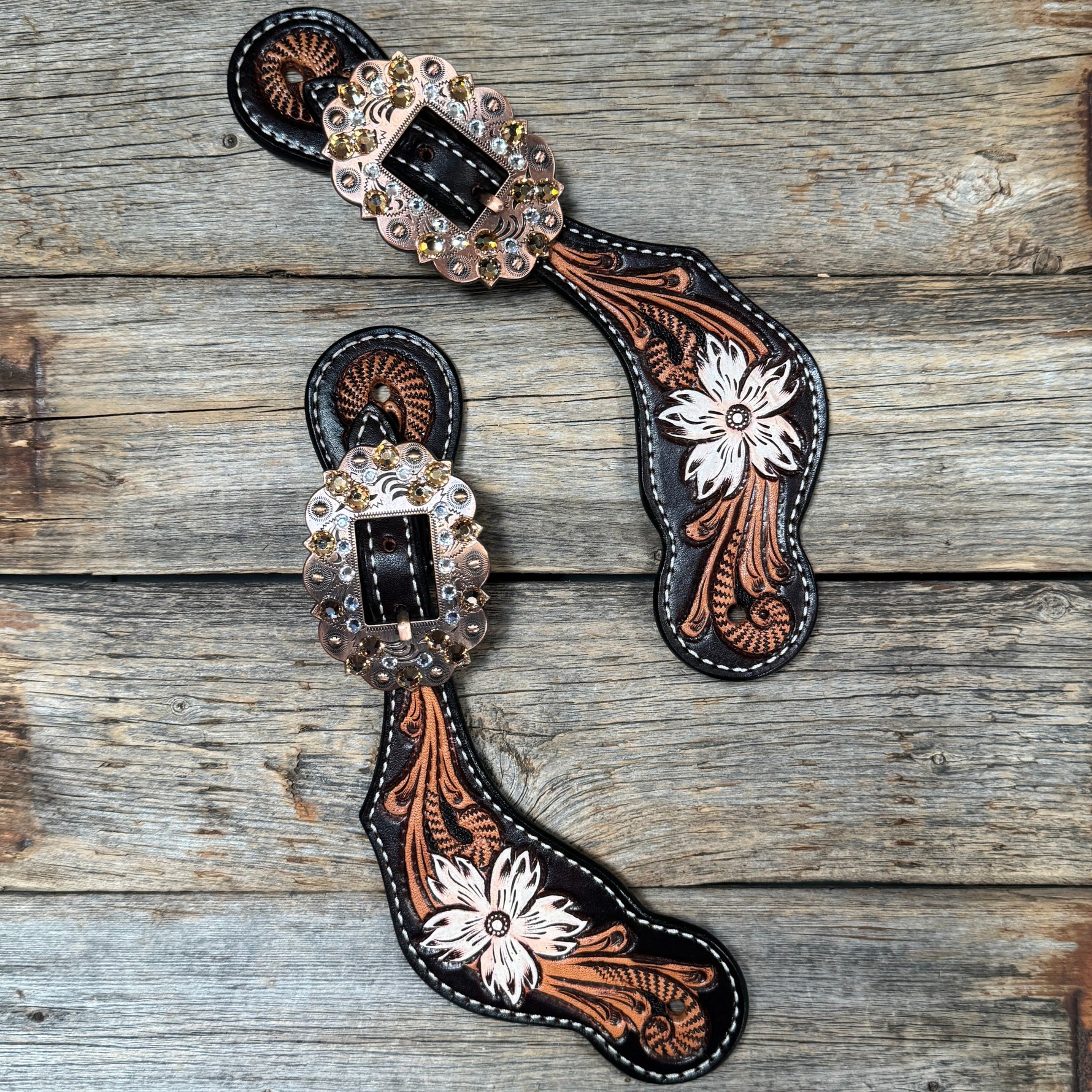 Triple Tone Floral Champagne, Clear Spur Straps #SS140