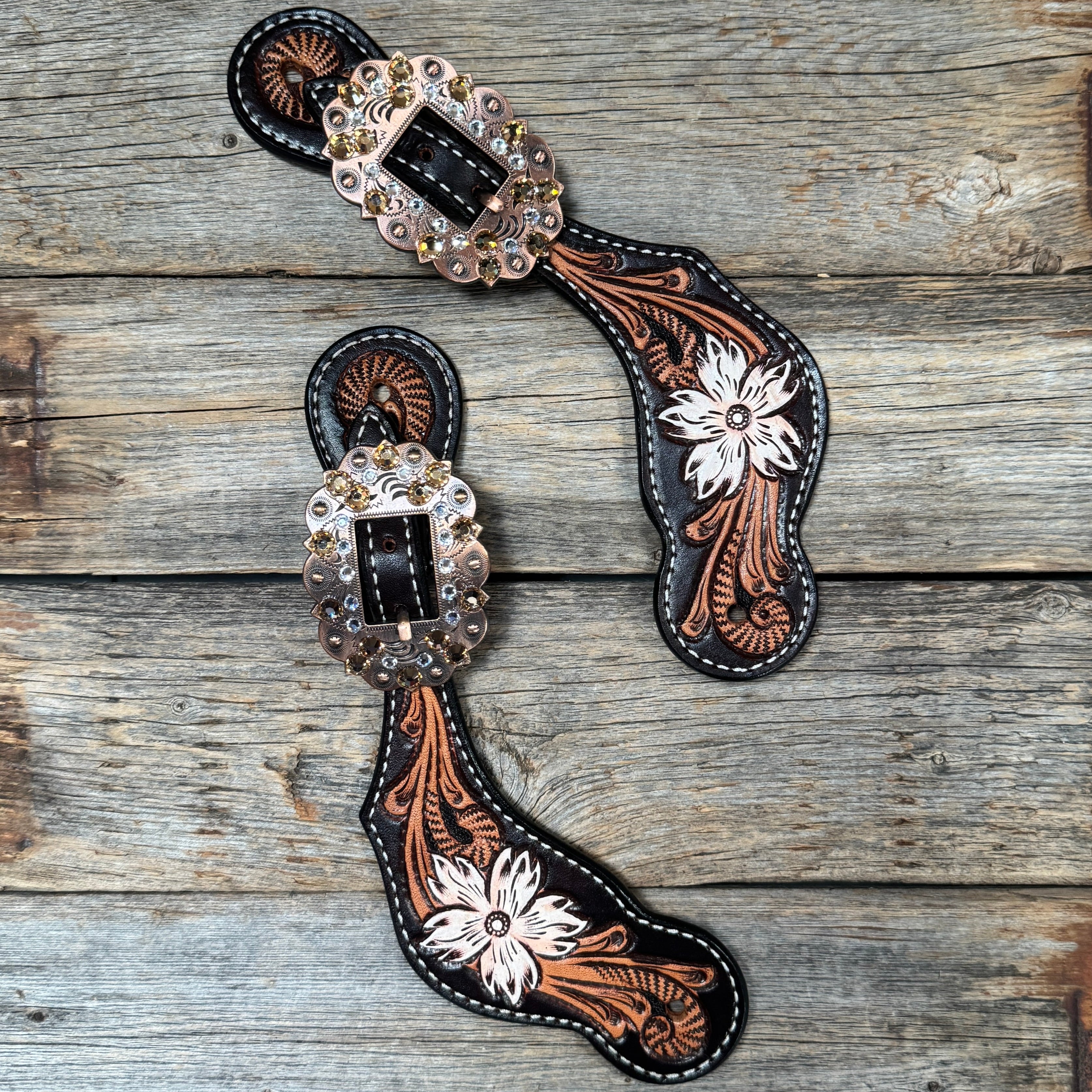 Triple Tone Floral Champagne, Clear Spur Straps #SS140