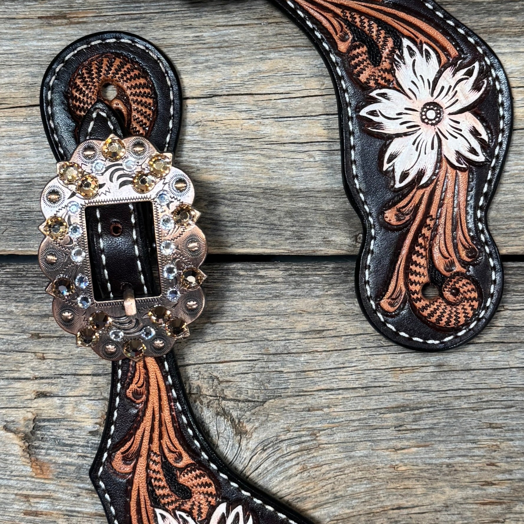 Triple Tone Floral Champagne, Clear Spur Straps #SS140