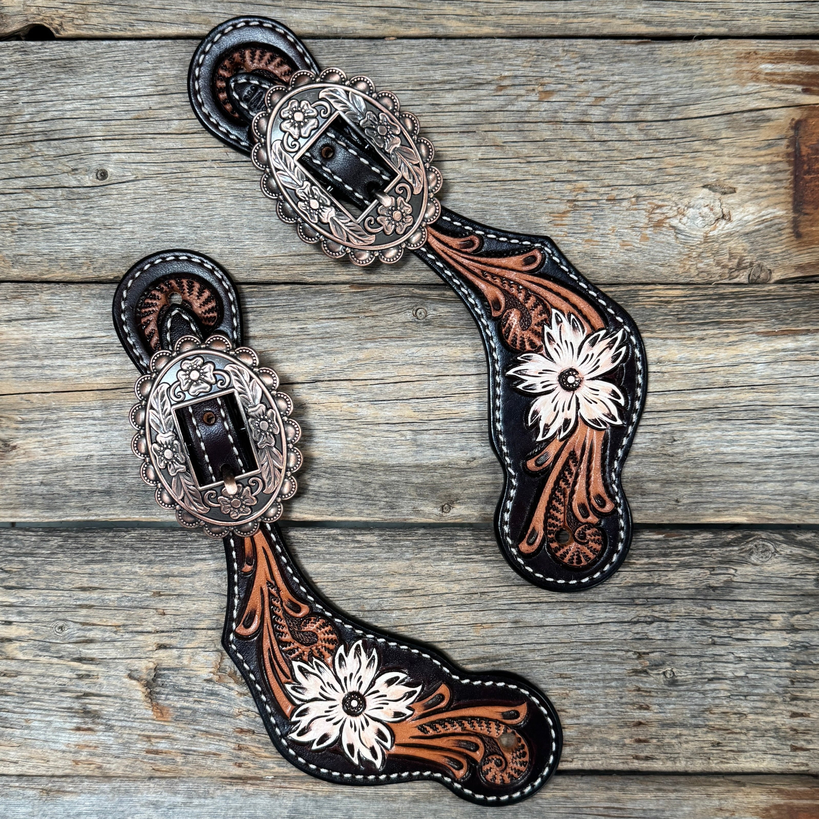 Triple Tone Floral Copper Floral Spur Straps #SS141