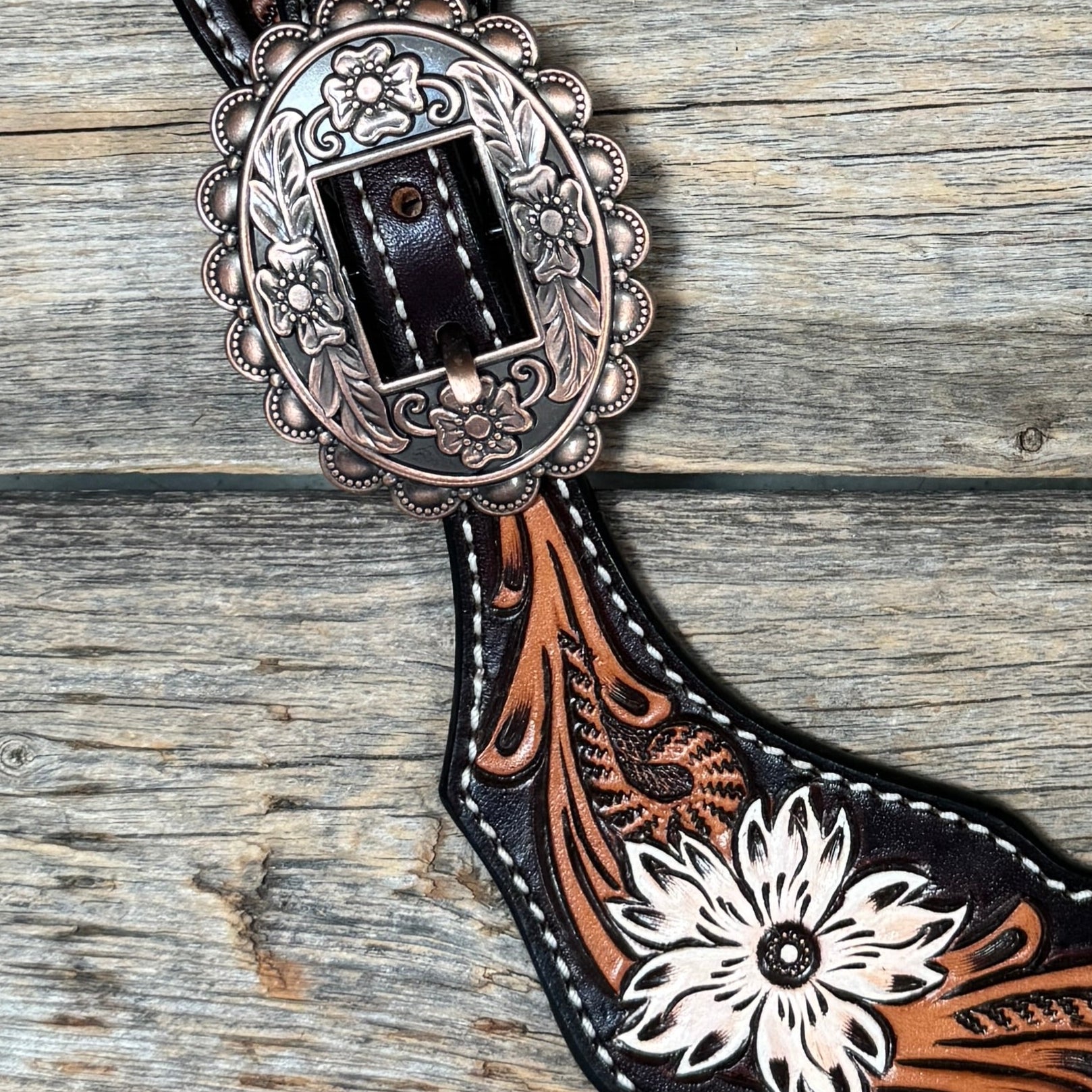 Triple Tone Floral Copper Floral Spur Straps #SS141